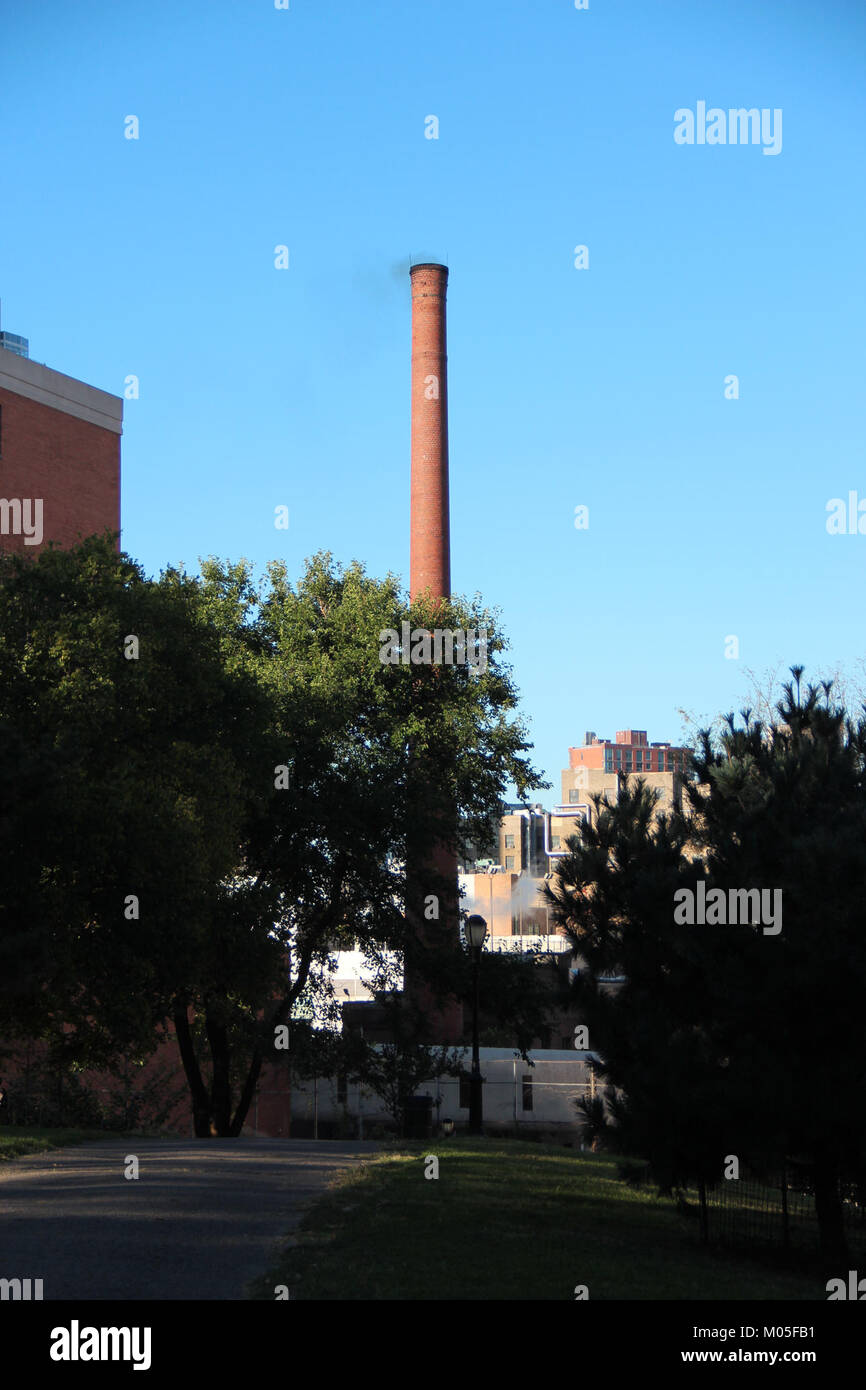 Il campo da fumo del Brooklyn Hospital Center, fotografato nell'ottobre 2017, è una caratteristica importante dell'infrastruttura storica dell'ospedale. Riflette il passato industriale dell'ospedale e il suo ruolo continuo nella comunità. Foto Stock