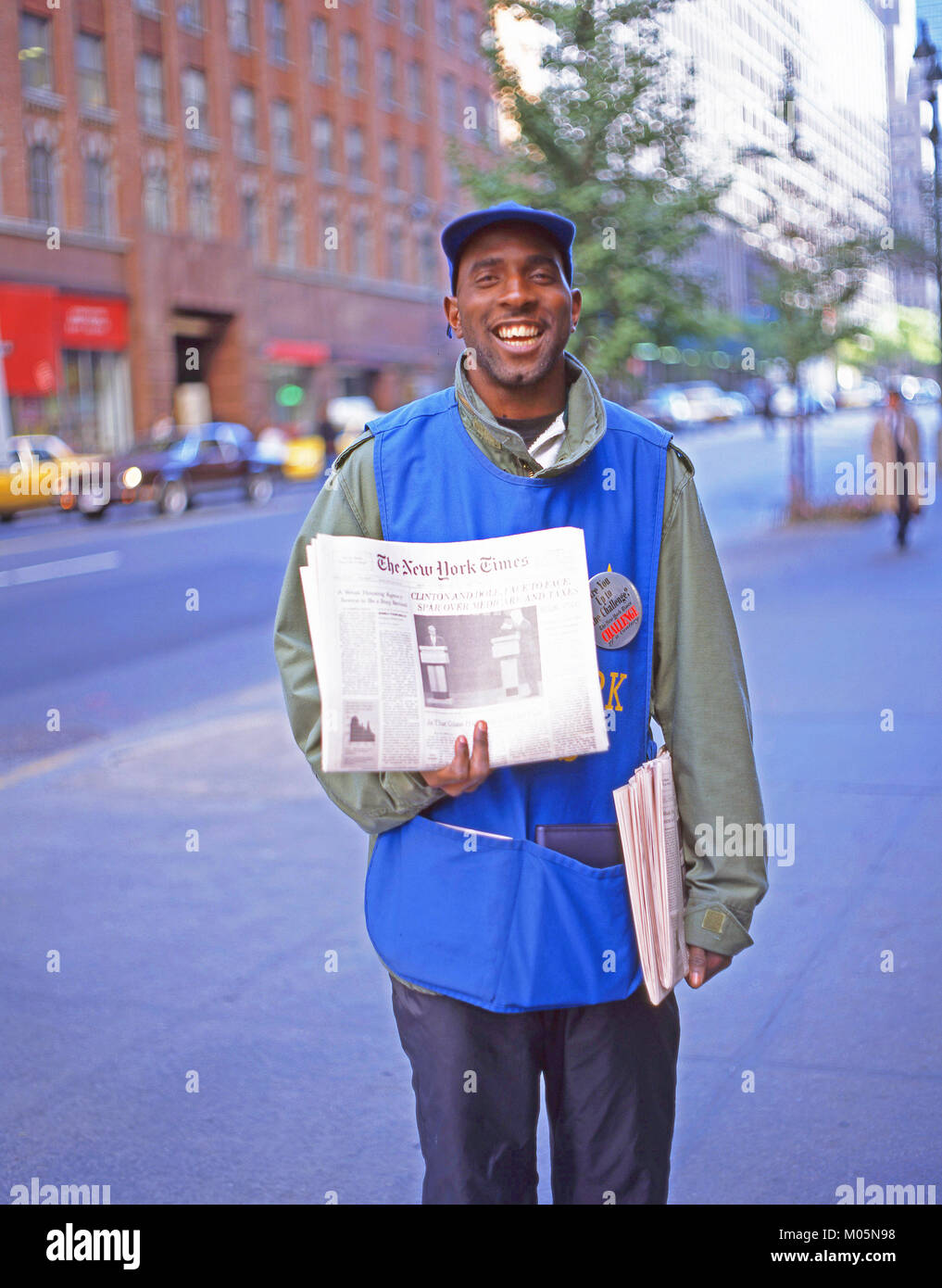 New York Times street venditore, Manhattan, New York, nello Stato di New York, Stati Uniti d'America Foto Stock