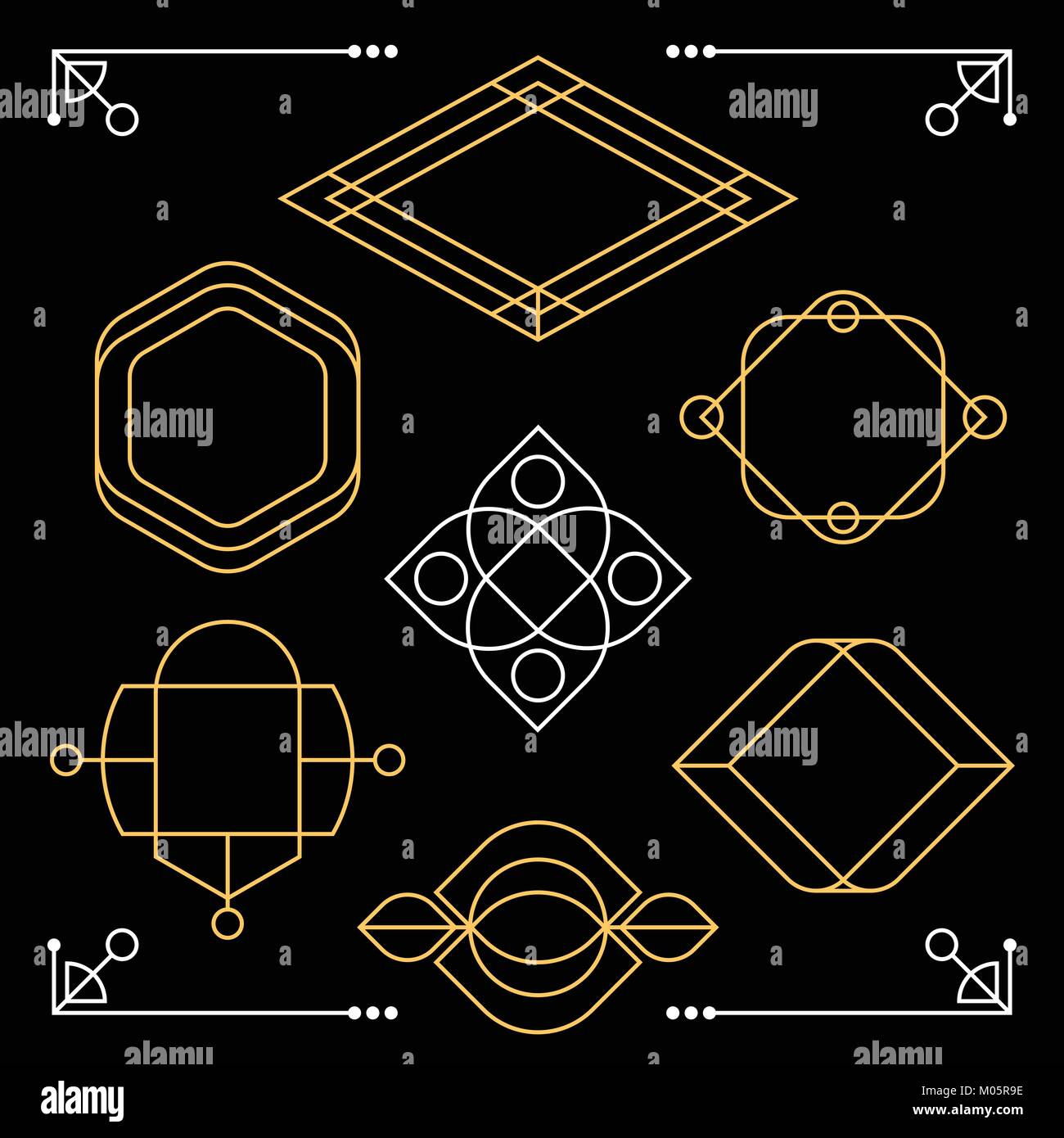 Una collezione di stile retrò Grafica geometrica progetta e angoli in formato vettoriale. Illustrazione Vettoriale