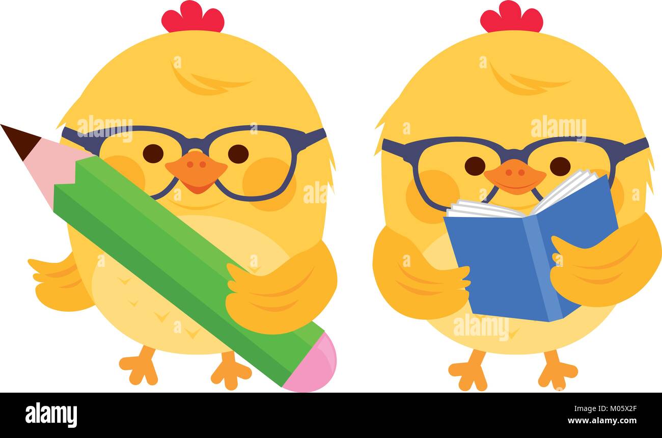 Pollo poco gli studenti in possesso di una penna e un libro. Illustrazione Vettoriale Illustrazione Vettoriale