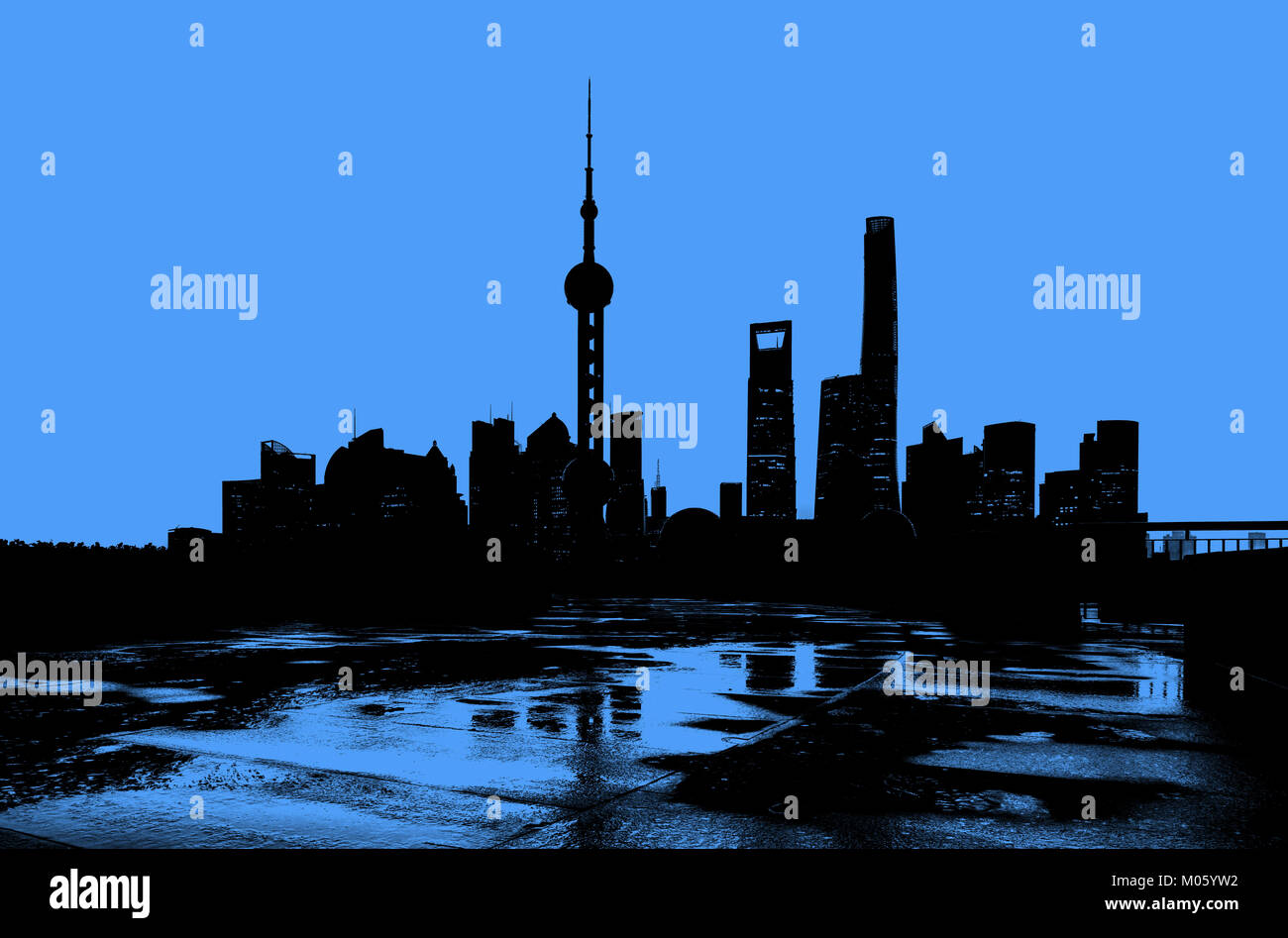 Shanghai skyline della città, silhouette del paesaggio urbano in Cina. Foto Stock