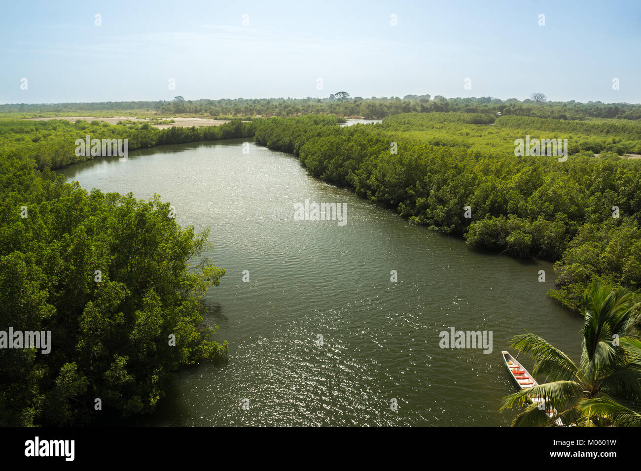 Un affluente del fiume Gambia in Gambia, Africa Foto Stock