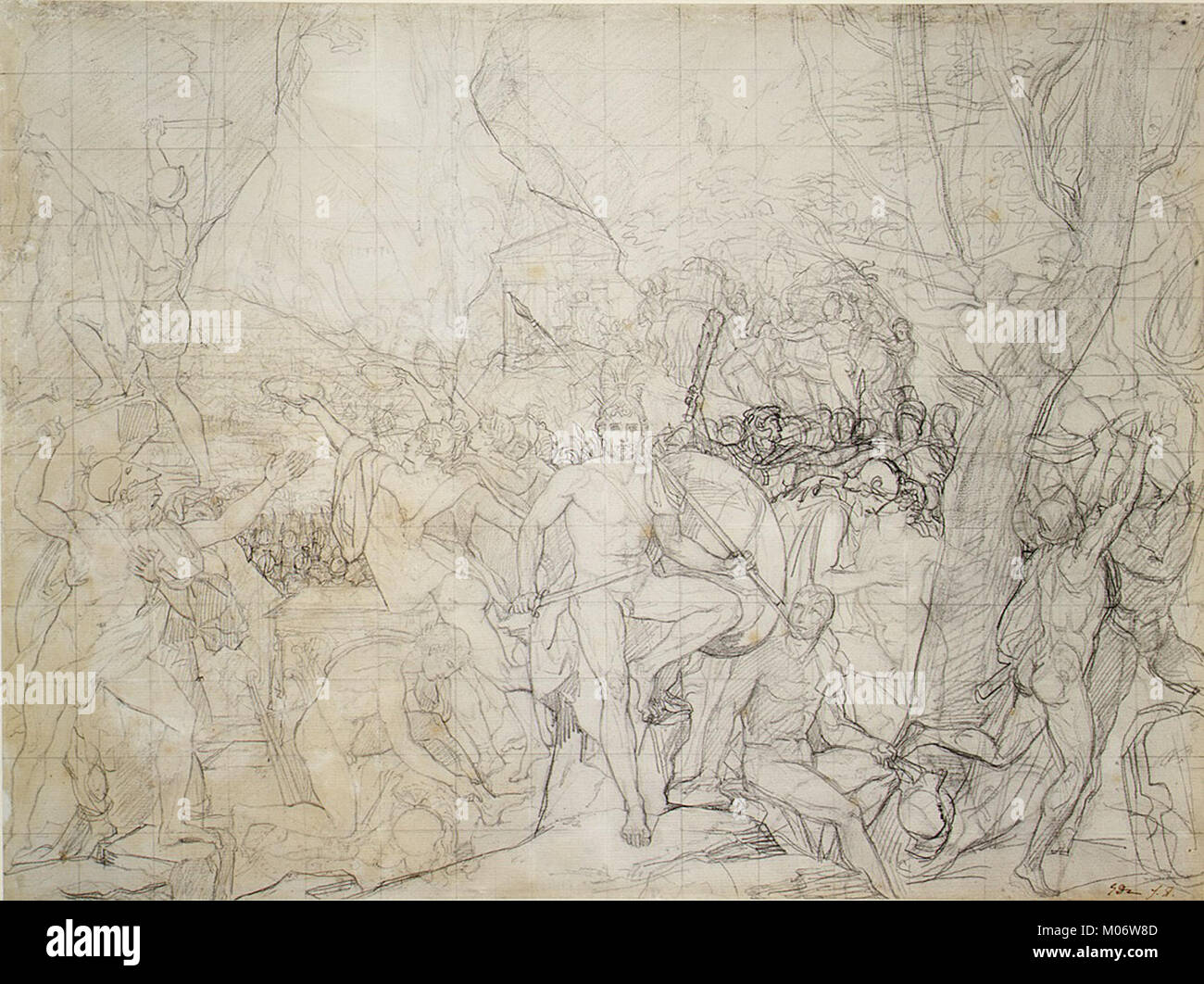 Questo dipinto "Leonida alle Termopili" ritrae re Leonida e i suoi guerrieri spartani durante la battaglia, illustrando coraggio, leadership e antica storia militare greca. Foto Stock