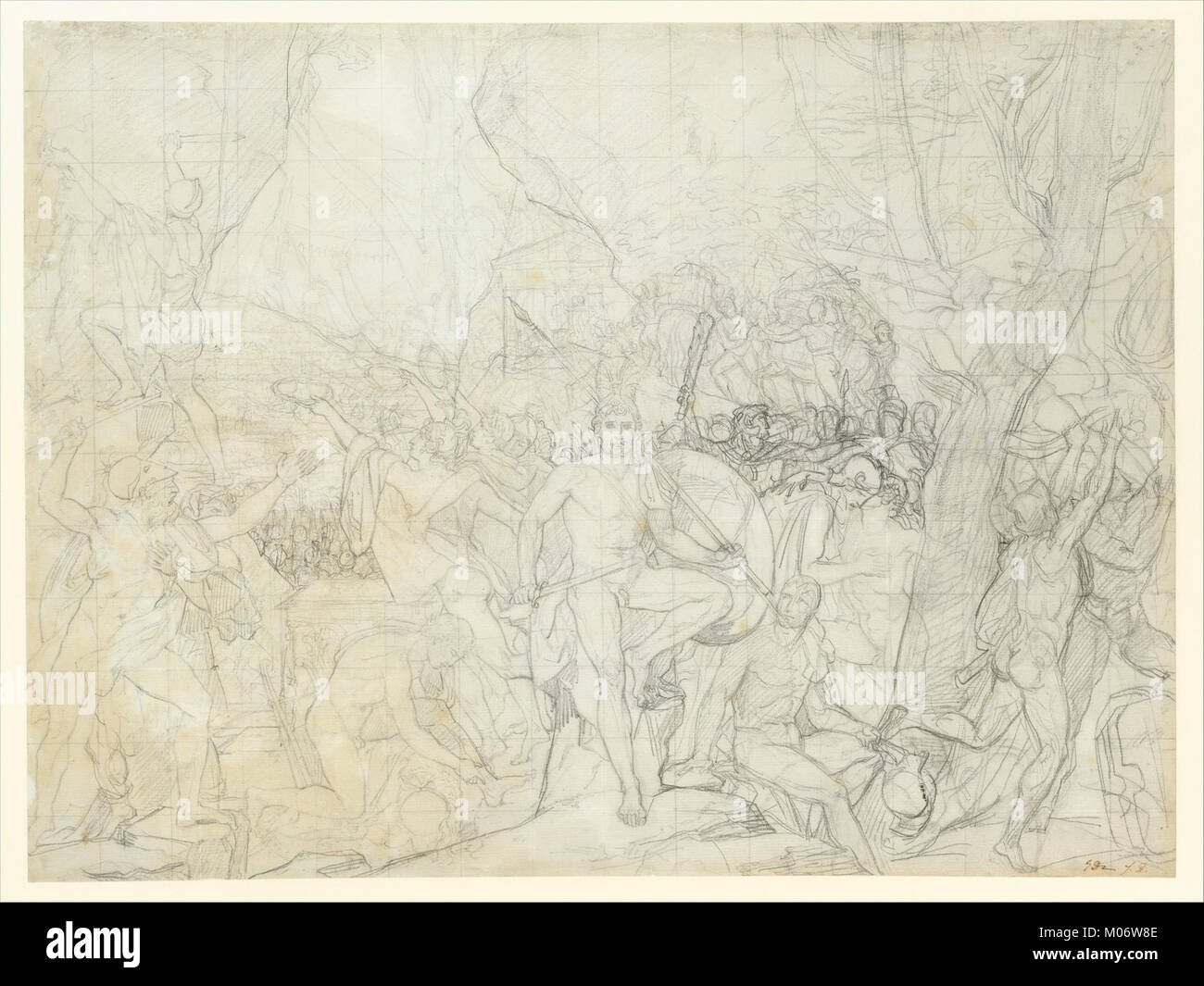 Questa opera d'arte mostra il re Leonida che guida gli spartani alle Termopili nel 480 a.C., sottolineando il coraggio, la leadership, la strategia militare e il conflitto persiano nella storia dell'antica Grecia. Foto Stock