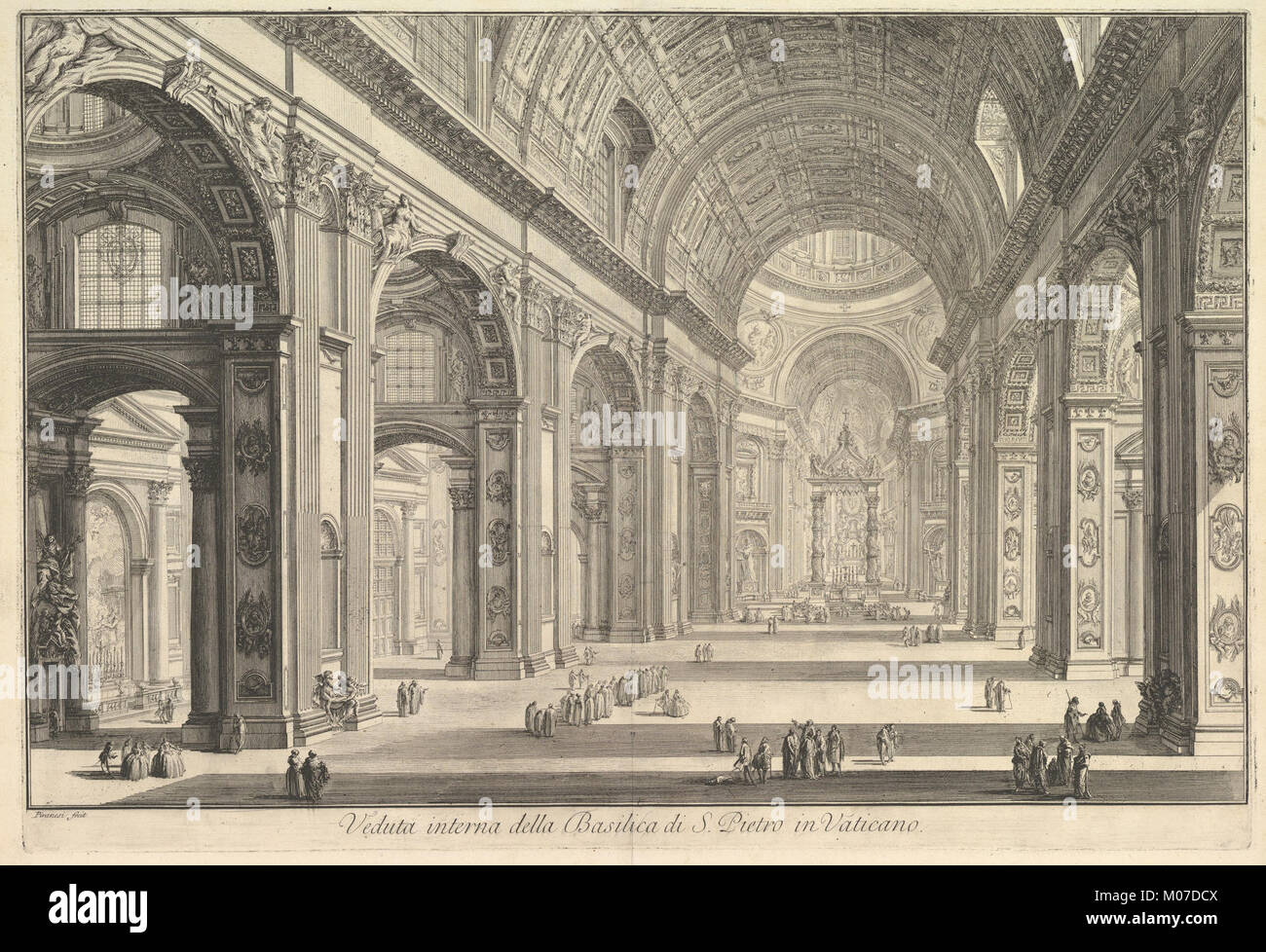 Vista interna della Basilica di San Pietro in Vaticano, da vedute di Roma (vedute romane) SODDISFATTE DP828218 Foto Stock