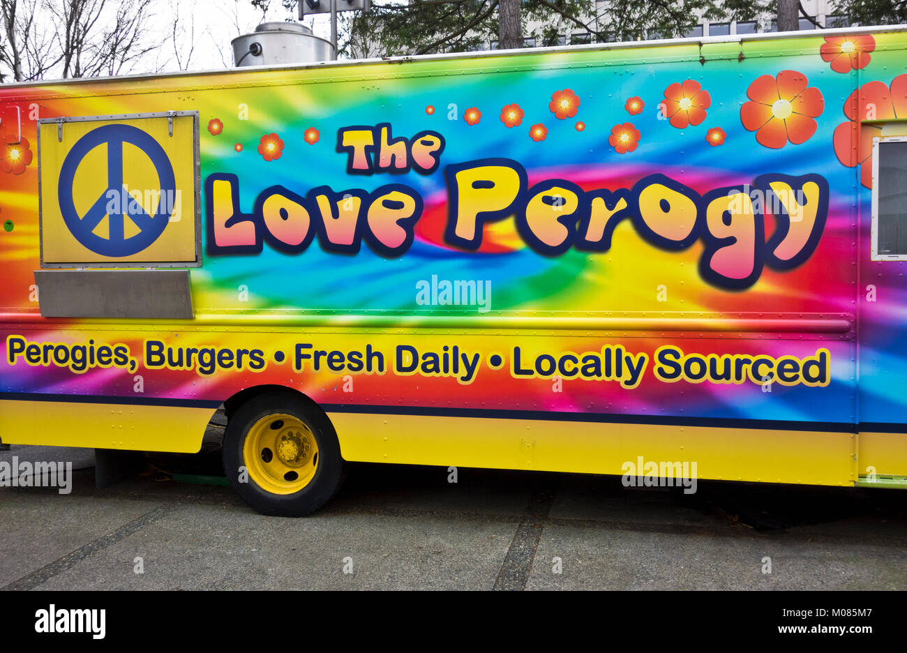 L'amore Perogy cibo carrello in Victoria, British Columbia, Canada Foto Stock