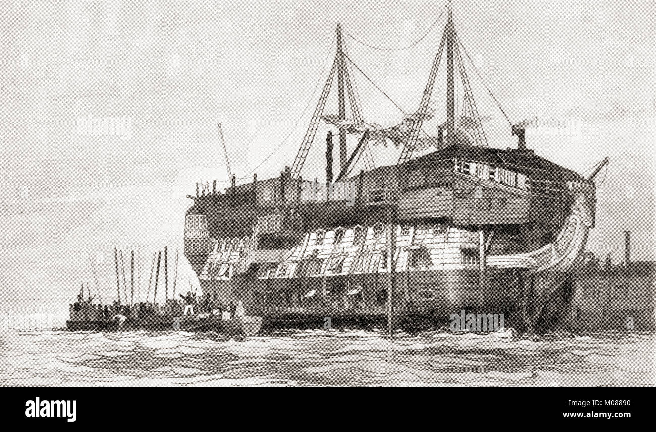 Il dispositivo HMS York, un carcere britannico hulk utilizzato per alloggiare il Tolpuddle martiri. Il carcere le carcasse sono state smantellate le navi che le autorità usati come carceri galleggianti nel XVIII e XIX secolo. Dai martiri di Tolpuddle, pubblicato nel 1934. Foto Stock