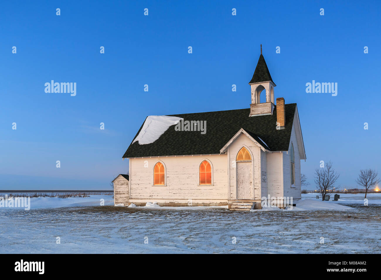 Chiesa abbandonata del ghosttown punto di unione, Manitoba, Canada. Foto Stock