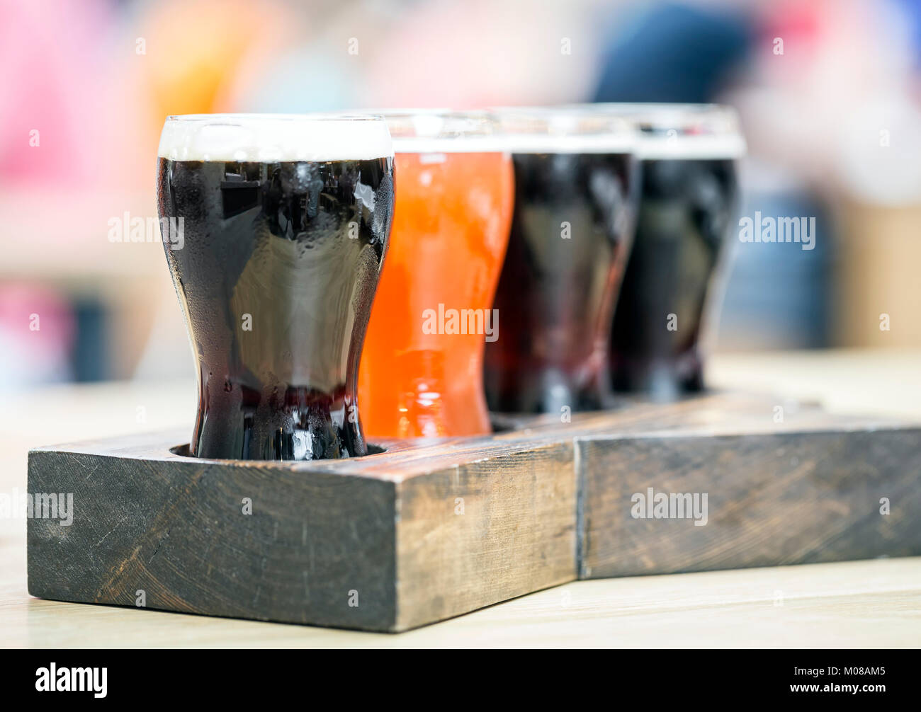 Un volo di birre, close up Foto Stock
