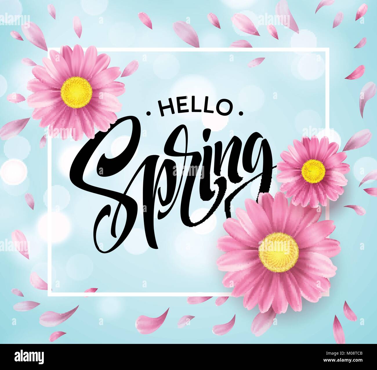 Fiore a margherita di sfondo e ciao molla Lettering. Illustrazione Vettoriale Illustrazione Vettoriale