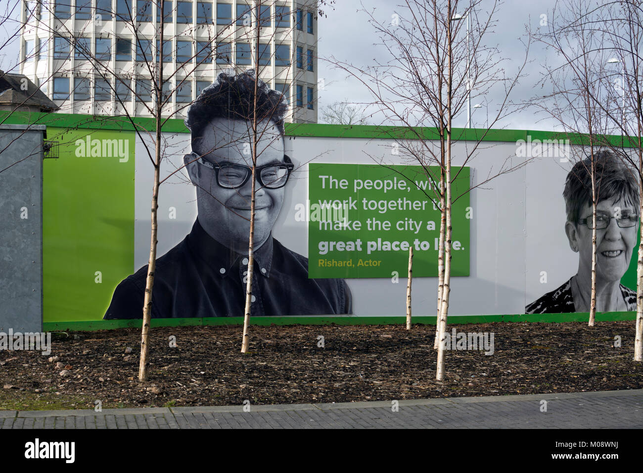 Temporaneamente una palizzata in area Friargate sviluppo, Coventry, Regno Unito Foto Stock