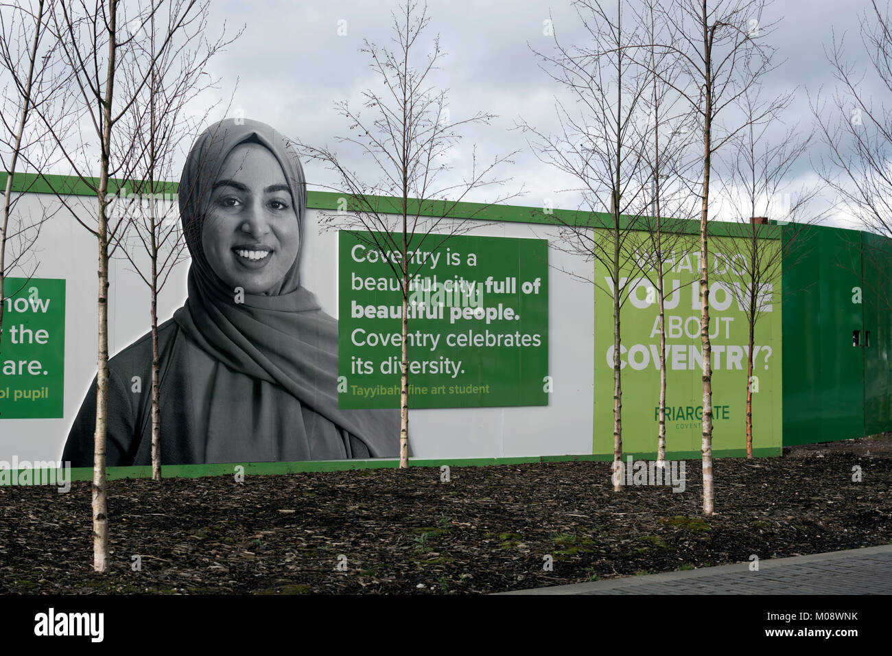 Temporaneamente una palizzata in area Friargate sviluppo, Coventry, Regno Unito Foto Stock