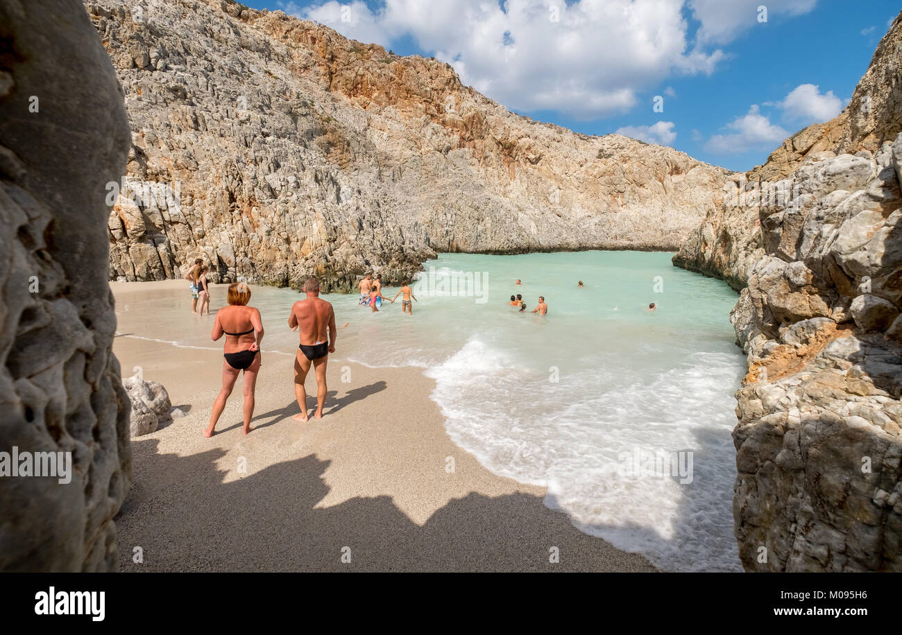 Seitan limania beach, versteckte Badebucht, Traumstrand, Chania, Europa, Kreta, Griechenland, Chania, Europa, Kreta, Griechenland, GR, Reise, Tourismu Foto Stock
