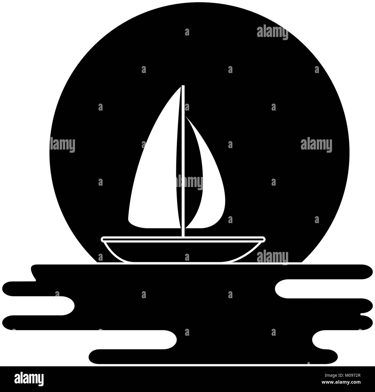 Spiaggia scena di paesaggio con il mare e la barca a vela illustrazione vettoriale design Illustrazione Vettoriale