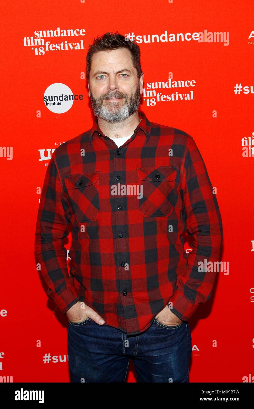 Park City, Utah, Stati Uniti d'America. 18 gennaio, 2018. Nick Offerman presso gli arrivi per il cuore batte forte screening volontario al Sundance Film Festival 2018, Biblioteca Centro Teatro, Park City, Utah Gennaio 18, 2018. Credito: JA/Everett raccolta/Alamy Live News Foto Stock