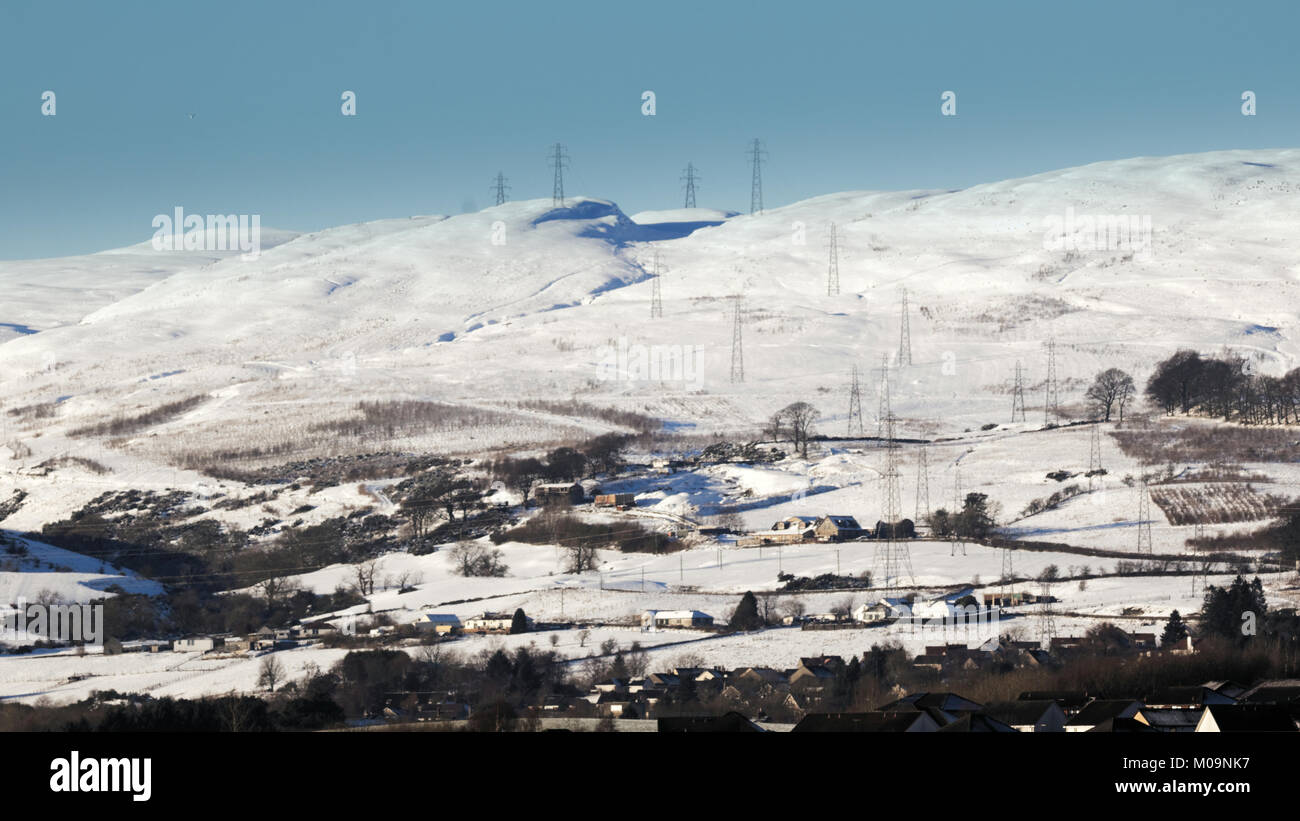 Glasgow, Scotland, Regno Unito. Xx gen, 2018. Regno Unito: meteo neve per tutta la notte con temperature di congelamento provocano una scena invernale in kilpatrick colline a nord ovest di periferia della città. Credito: gerard ferry/Alamy Live News Foto Stock