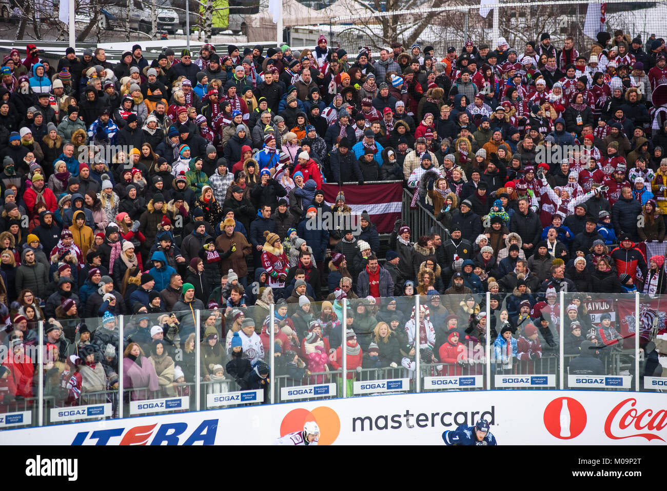 RIGA, Lettonia. Xx gen, 2018. I fan di hockey durante Kontinental Hockey League (KHL) stagione 2017/2018 gioco, Winter Ice Break dinamo Riga vs Dinamo Minsk Credito: Gints Ivuskans/Alamy Live News Foto Stock