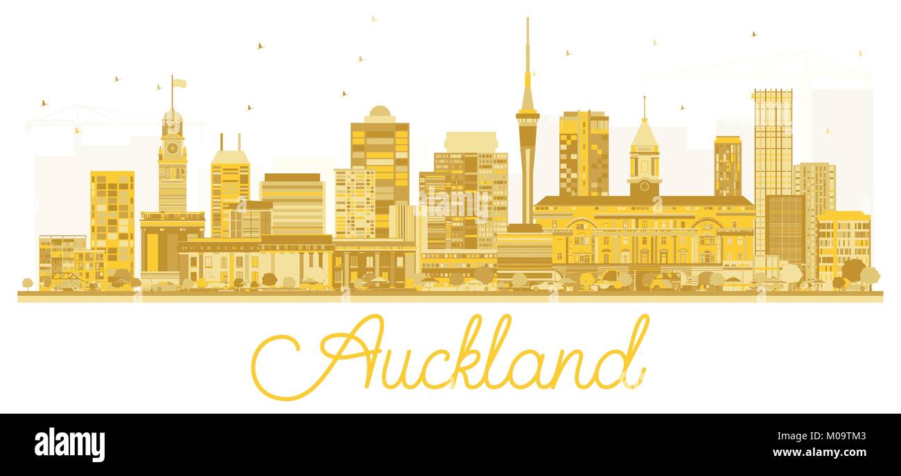 Auckland Nuova Zelanda skyline della città golden silhouette. Illustrazione Vettoriale. Piatto semplice concetto per il turismo presentazione, banner, cartellone o sito web. Illustrazione Vettoriale