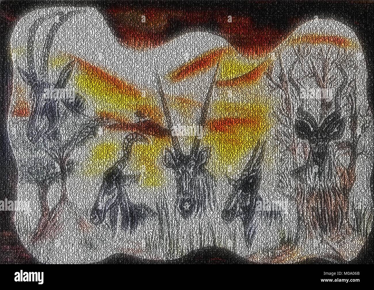 I cinque grandi antilopi in Africa includono le rare sable e tsessebe. Il magnifico Oryx, eland e Kudu sono più comuni nelle aree di conservazione. Illustrazione Vettoriale