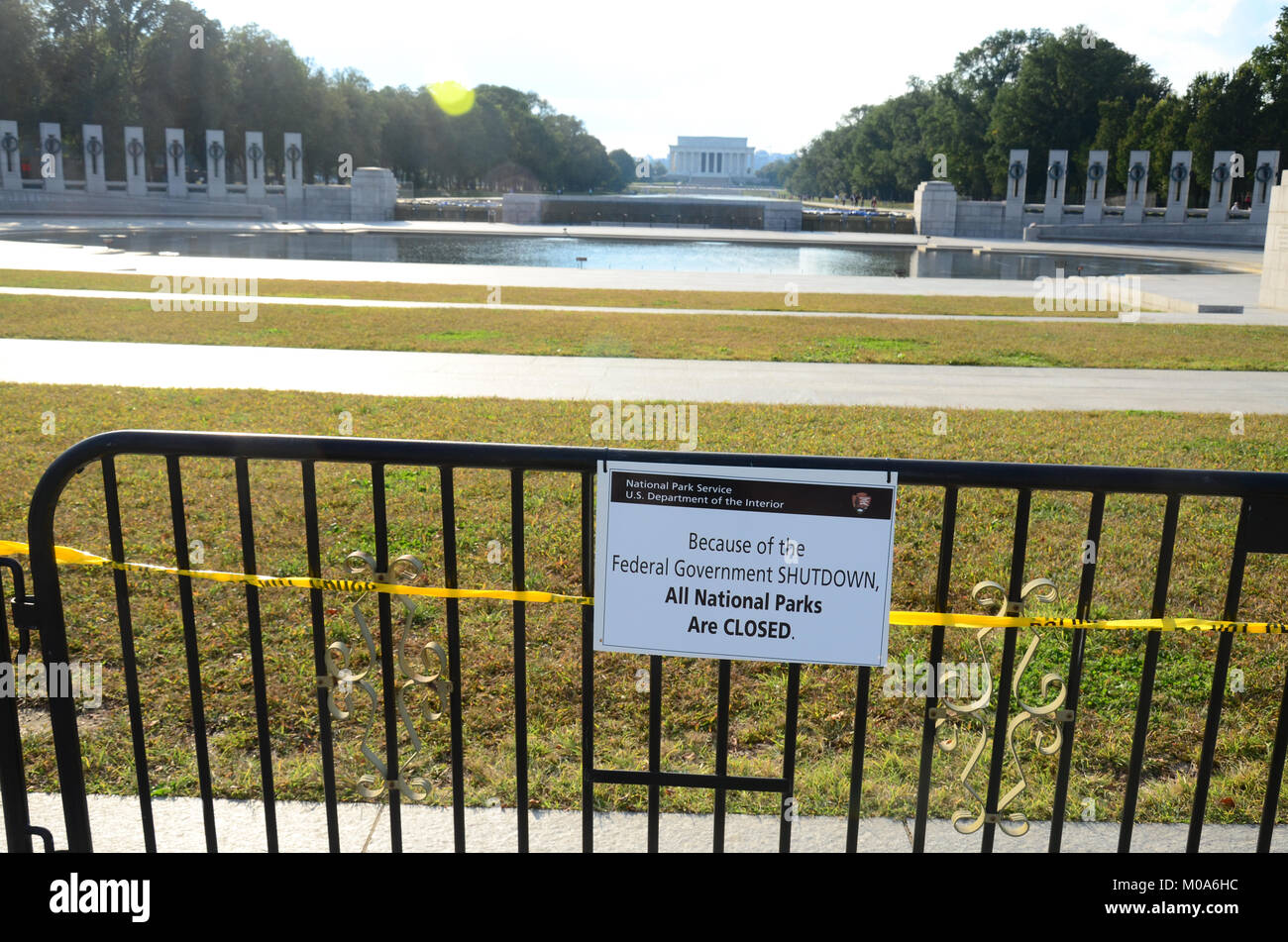 Monumenti Nazionali e i musei di Washington DC sono stati chiusi durante gli Stati Uniti governemnt shutdown nel 2013. Foto Stock