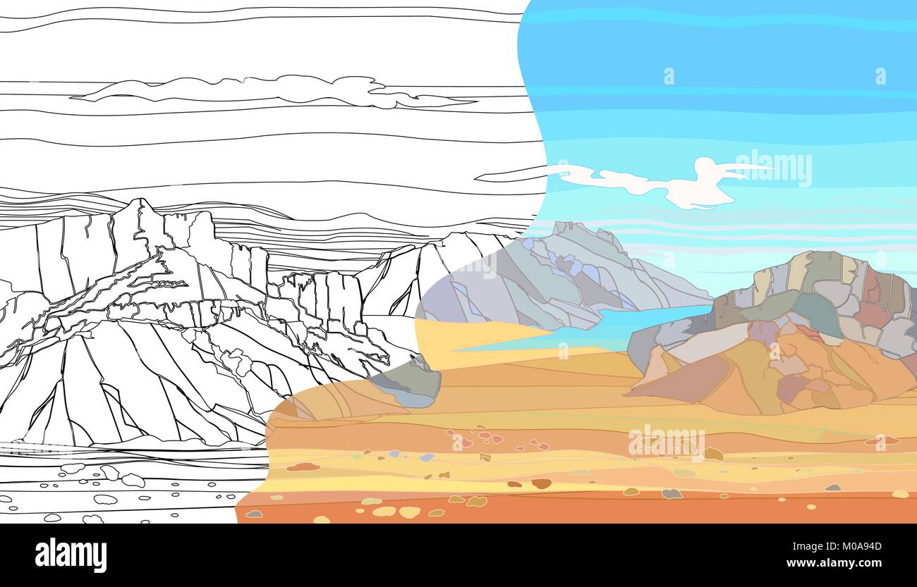 Grandi catene montuose, terreno desertico, rocce, wildlife sfondo illustrazione vettoriale Illustrazione Vettoriale