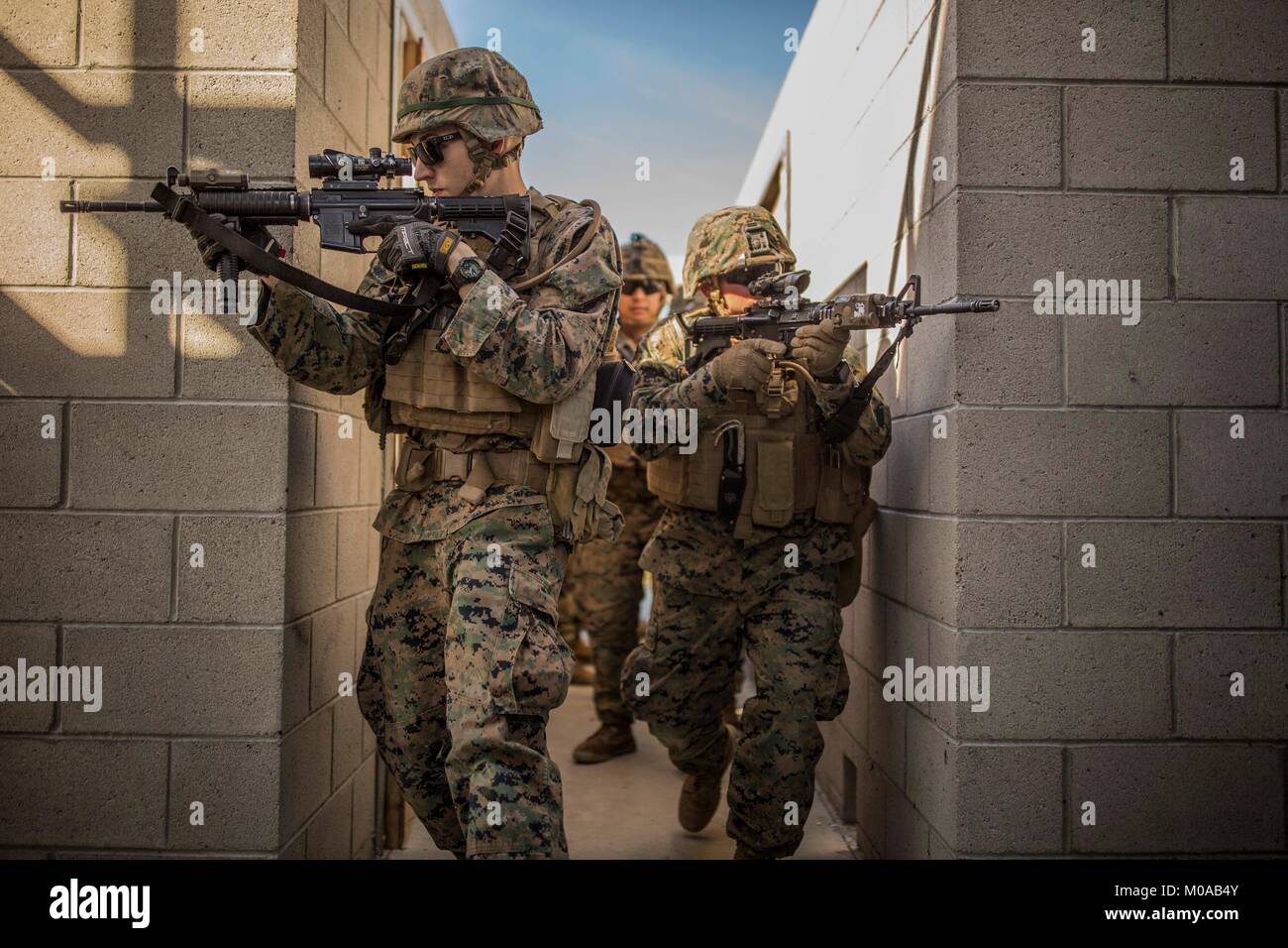 Stati Uniti Marines con il primo combattimento del Battaglione ingegnere cancellare i corridoi durante la fase di esercizio del pugno di ferro 2018, gen. 18. Foto Stock