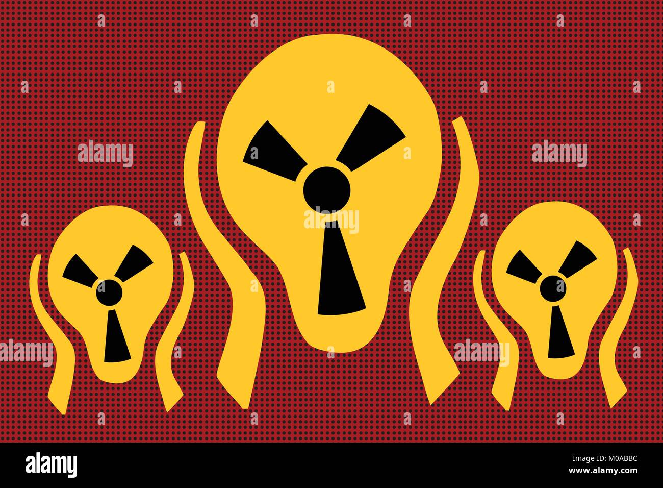 Attenzione radiazioni, urlare terrore paura. Fumetto caricatura vettore arte pop retrò illustrazione Illustrazione Vettoriale
