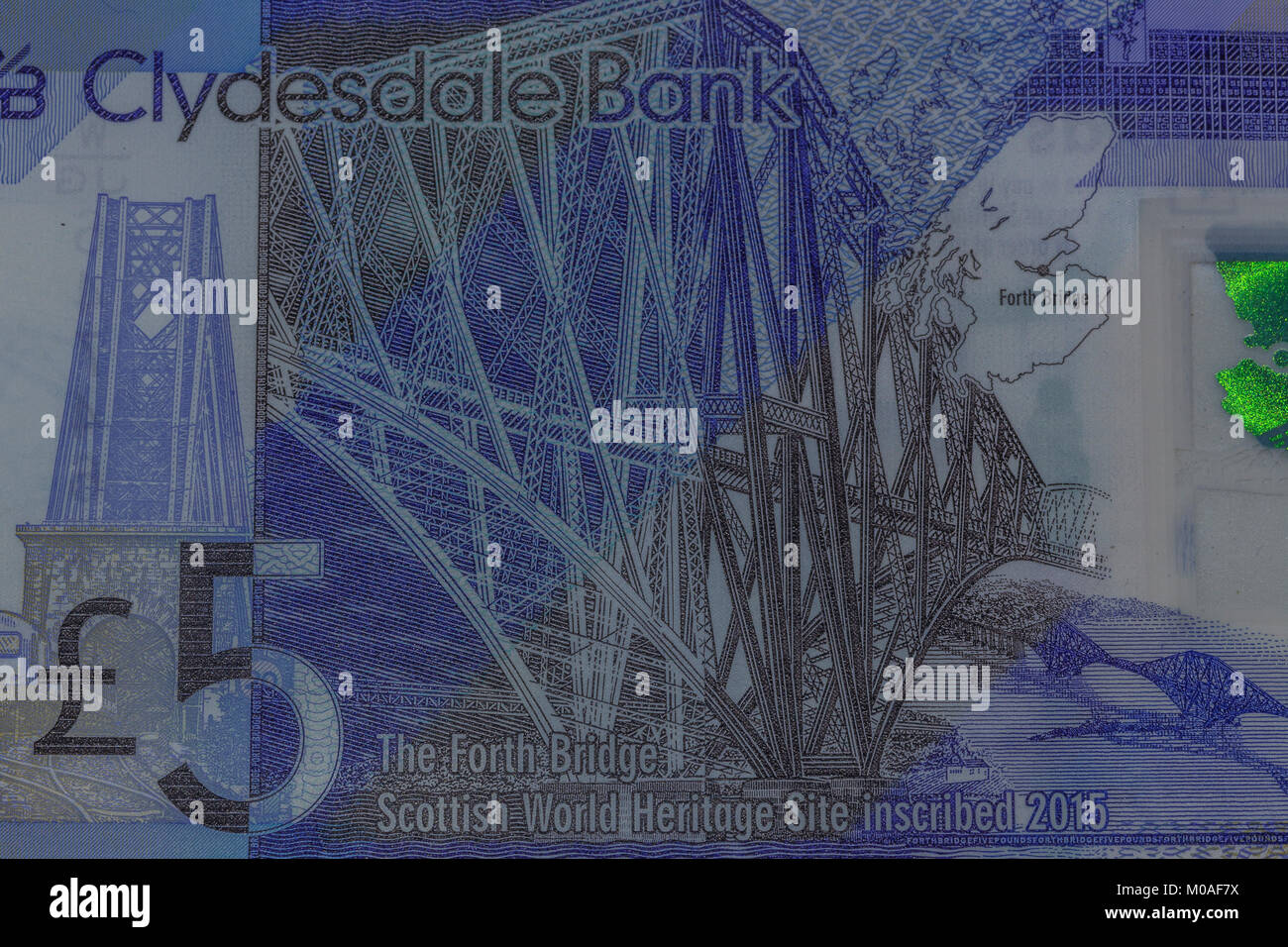 Via ponte ferroviario sul Clydesdale Bank 5 pound nota Foto Stock