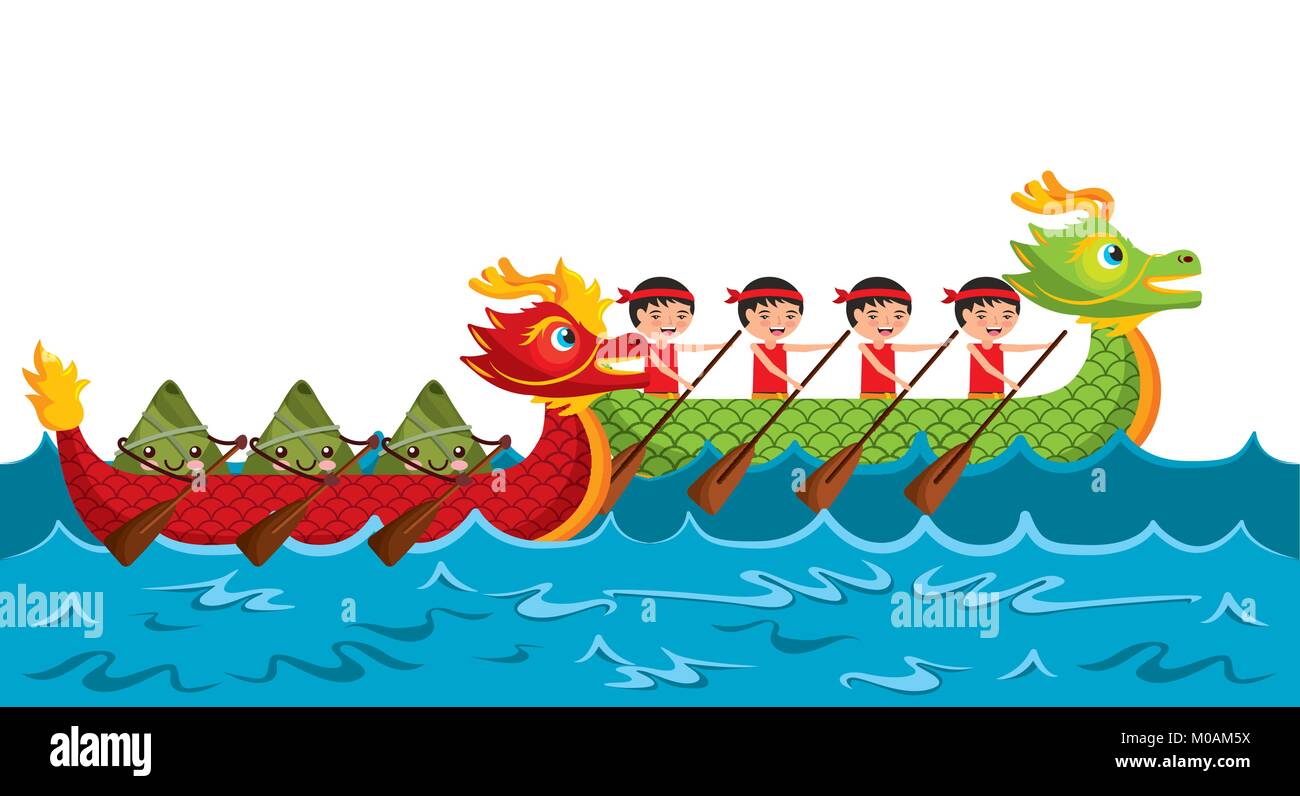 Cartoon rowing team cinese gnocco di riso festival Illustrazione Vettoriale