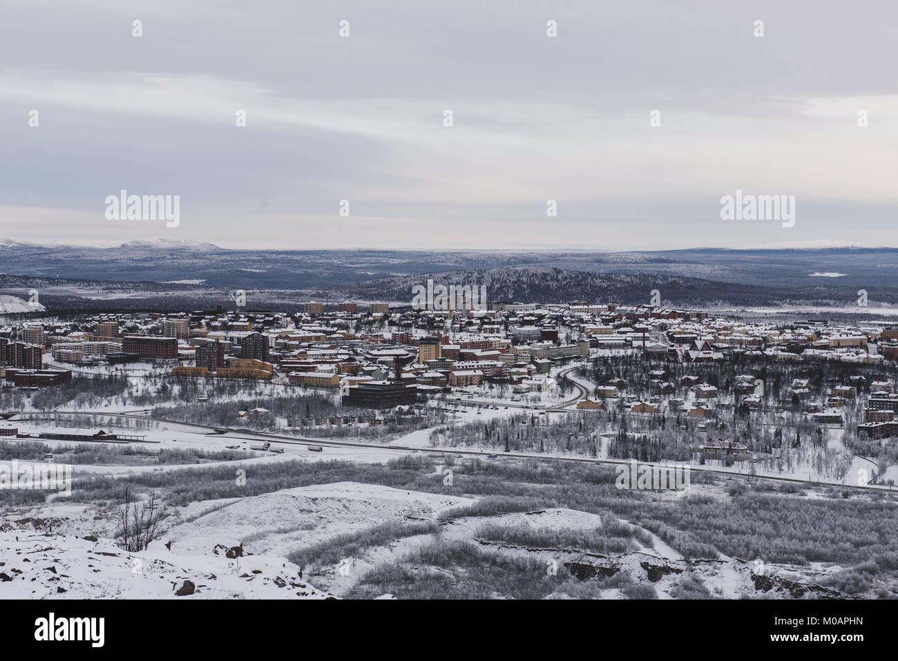 Vista della città di Kiruna in Svezia. Foto Stock