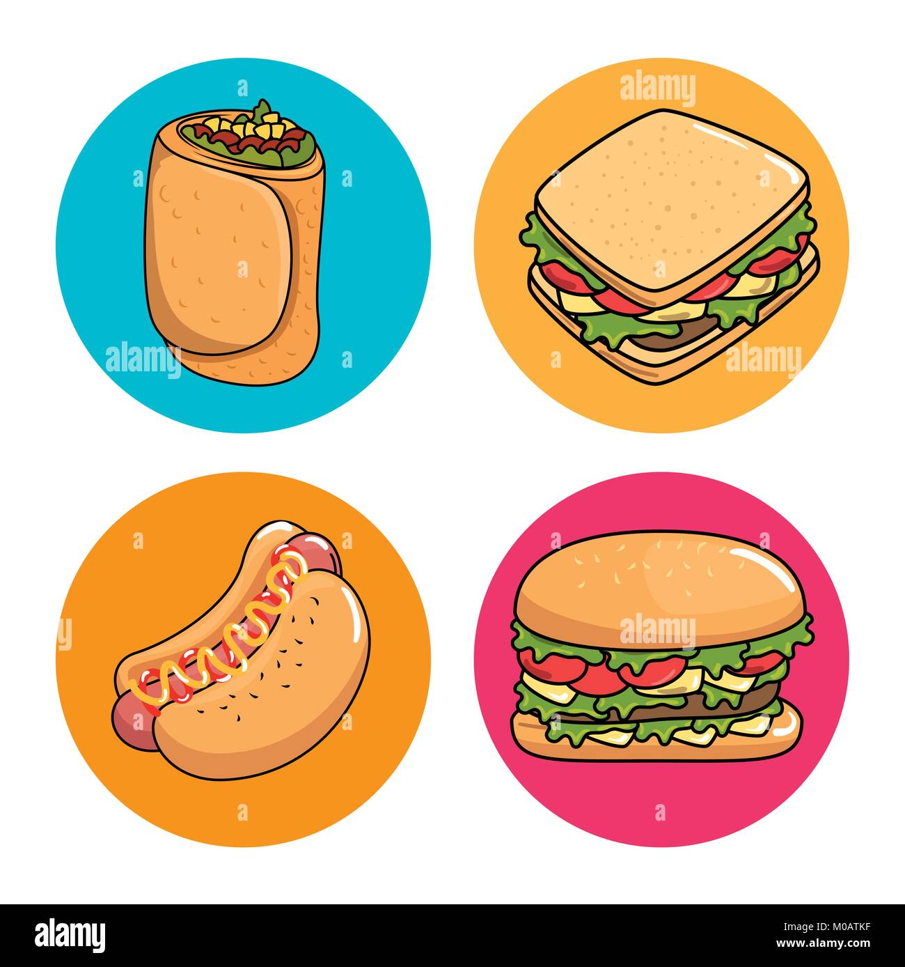 Il fast food figurine pop art Illustrazione Vettoriale