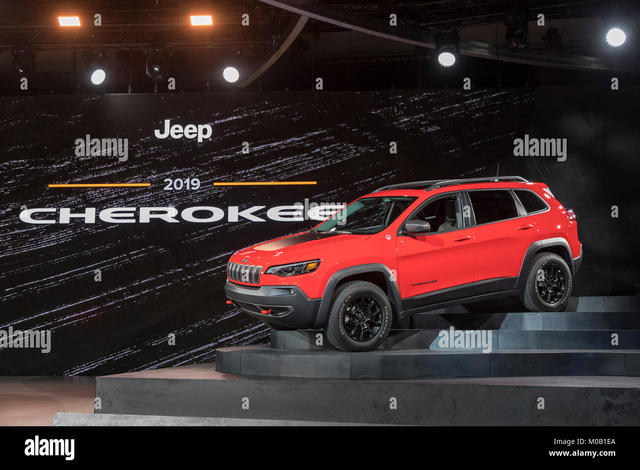 Detroit, Michigan - Il 2019 Jeep Cherokee sul display al North American International Auto Show. Foto Stock