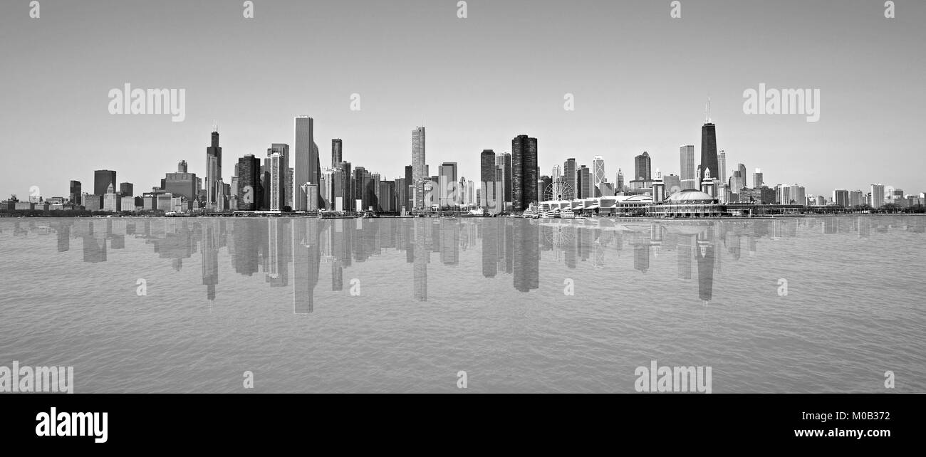 Bianco e nero sullo skyline di Chicago City Foto Stock