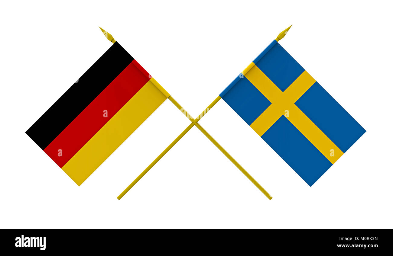 Le bandiere della Germania e della Svezia, 3d rendering, isolato su bianco Foto Stock