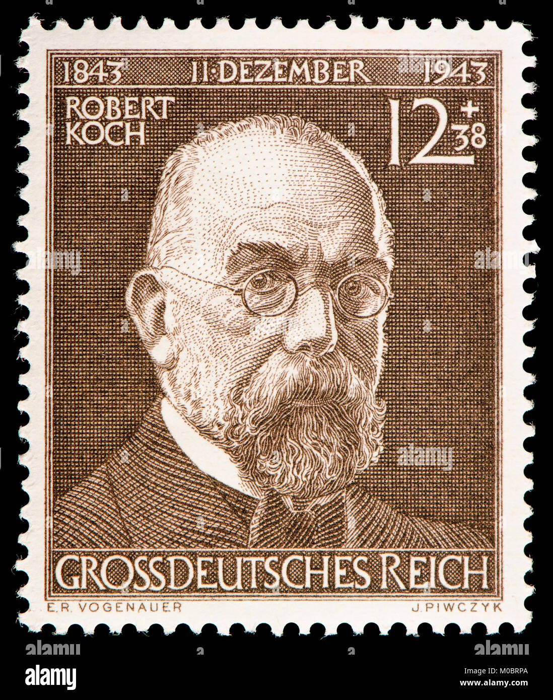 Il tedesco francobollo (1944) : Robert Heinrich Hermann Koch (1843 - 1910) medico tedesco e microbiologo. Foto Stock