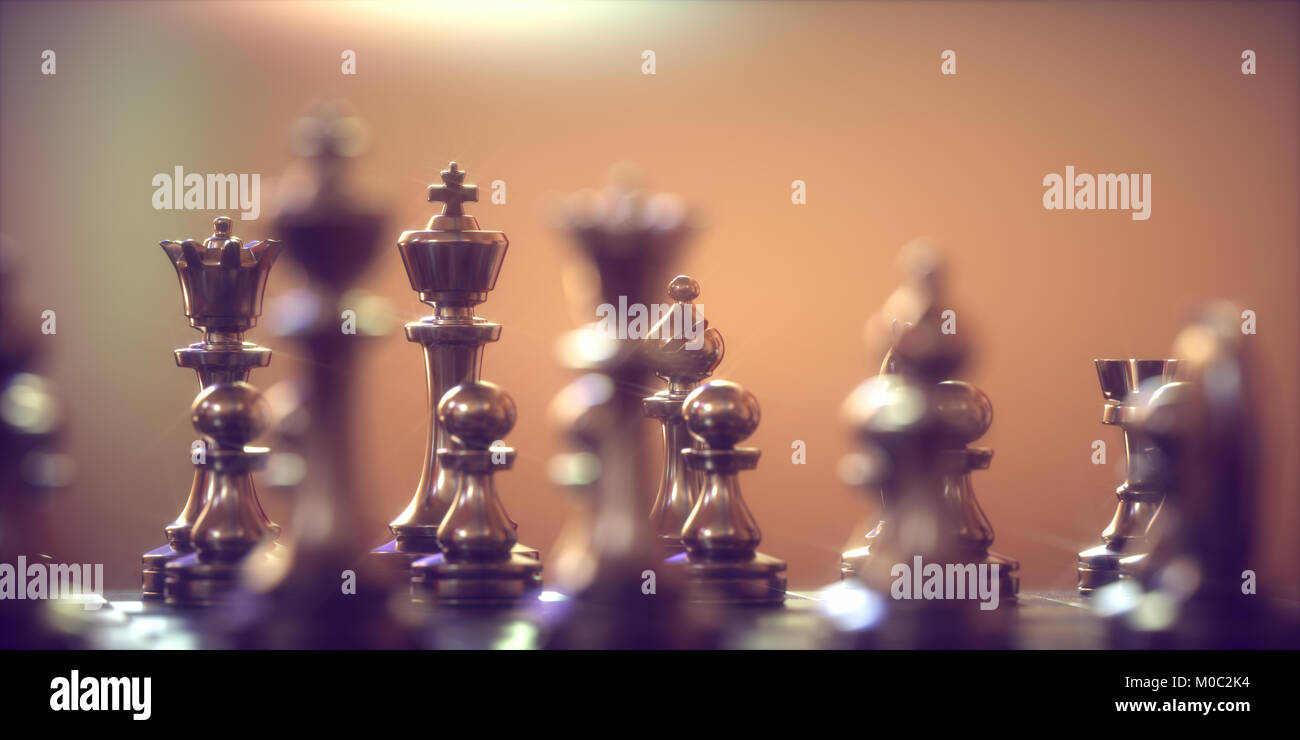Pezzi di gioco di scacchi, immagine con profondità di campo ridotta. Foto Stock