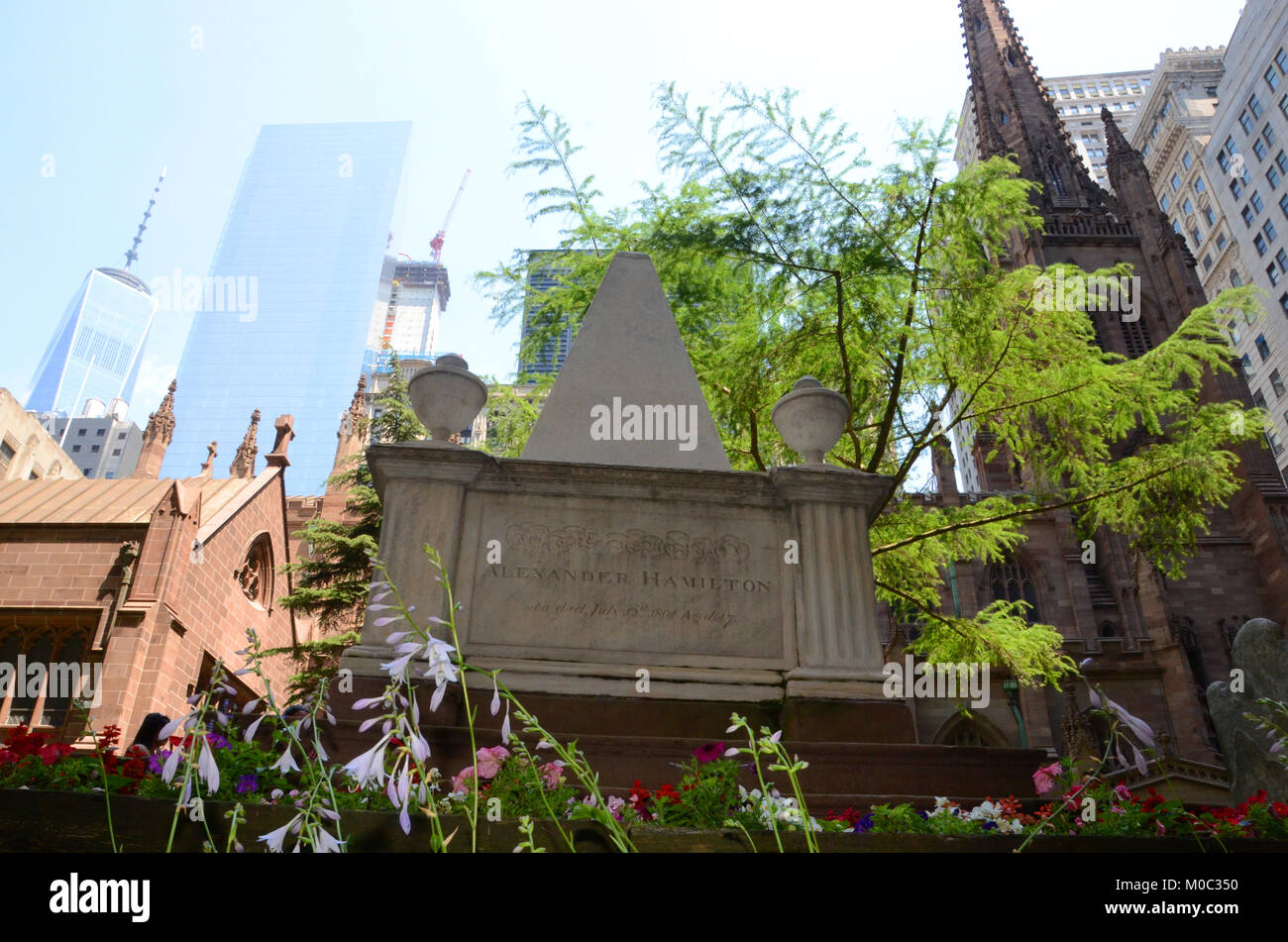 Luoghi storici associati con la storia di Alexander Hamilton in vita e in morte; Trinity Church di Manhattan a New York Foto Stock