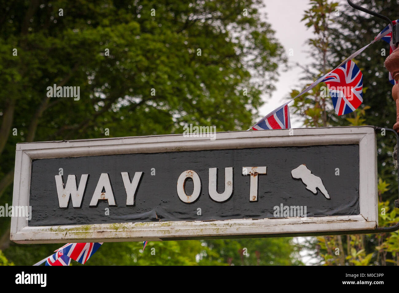 Vie di uscita Signpost, Severn Valley Railway, Worcestershire Foto Stock