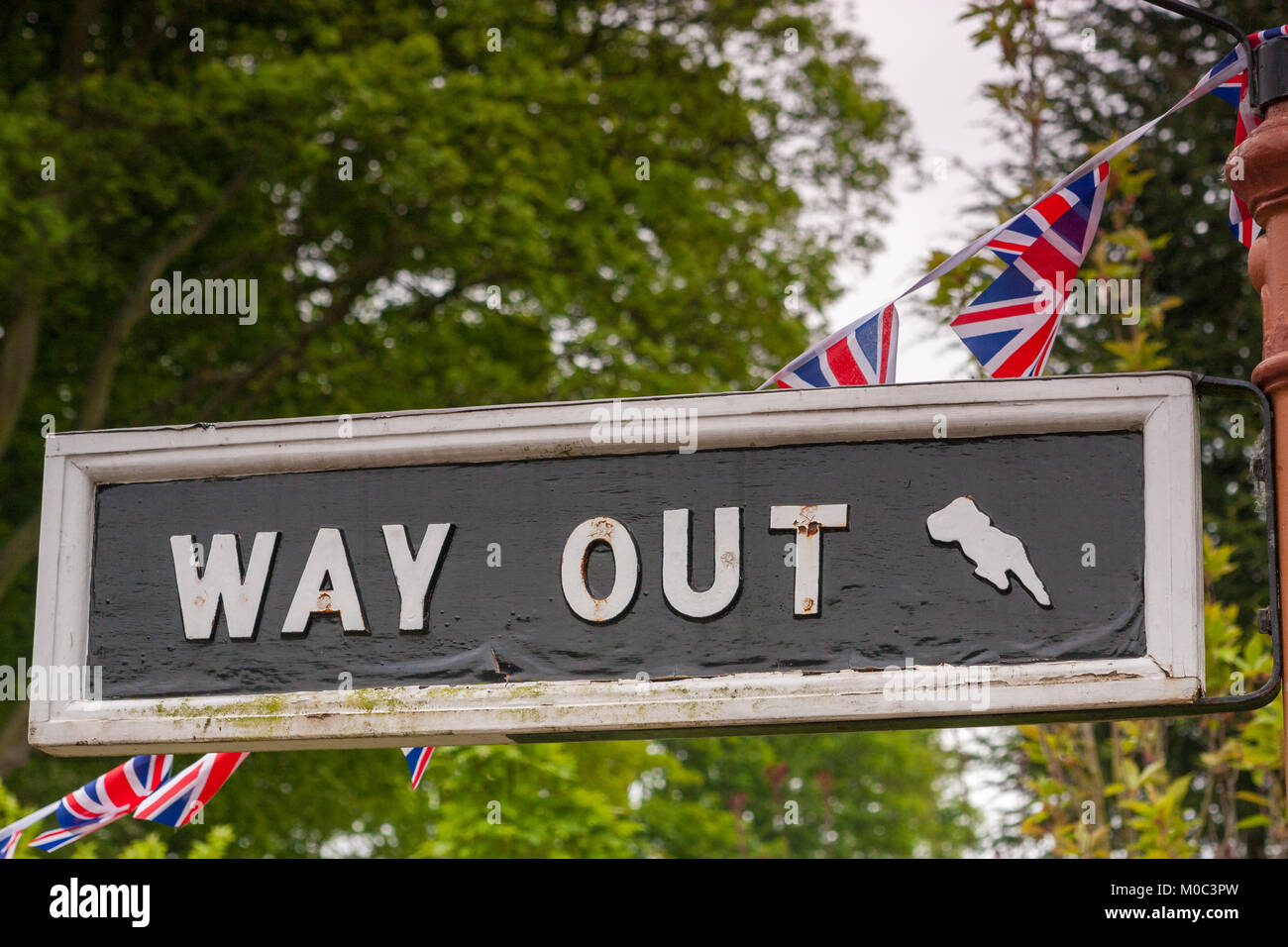 Vie di uscita Signpost, Severn Valley Railway, Worcestershire Foto Stock