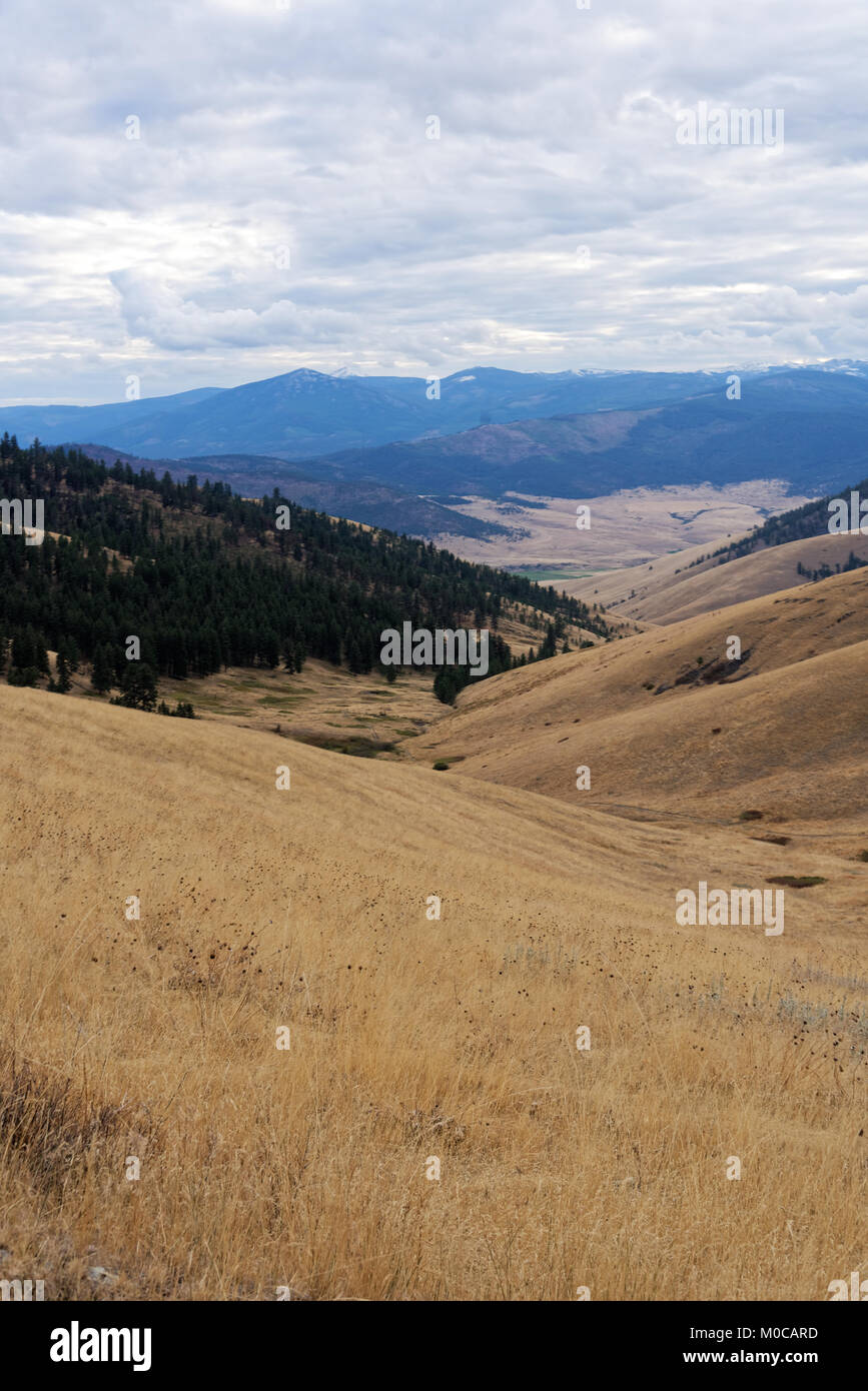 Vista dei terreni agricoli in Montana Occidentale, vicino alla National Bison Range Foto Stock