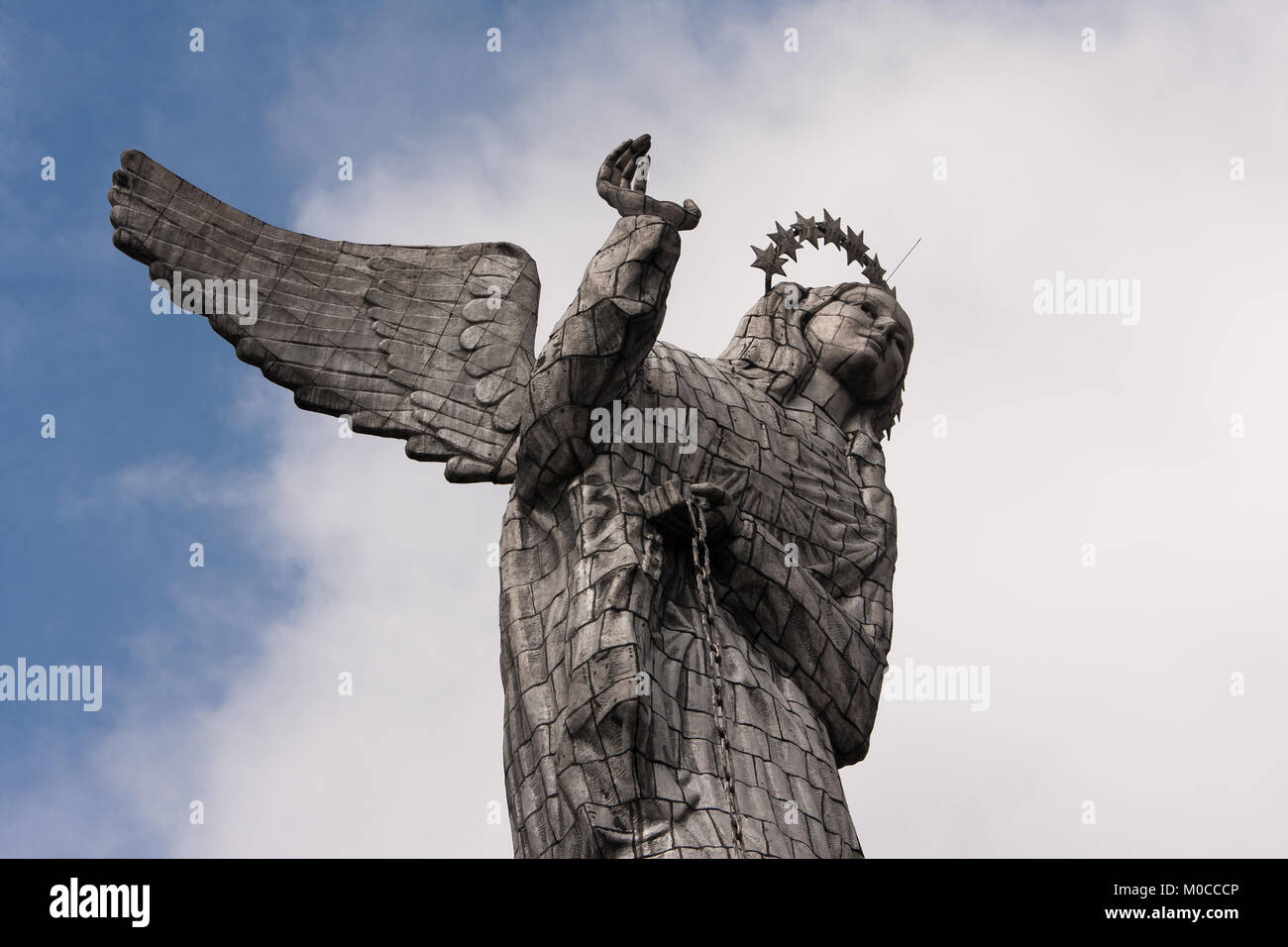 Vista ingrandita della Vergine di Quito, Virgen de Quito, Madonna, Panecillo Hill, Quito, Ecuador Foto Stock