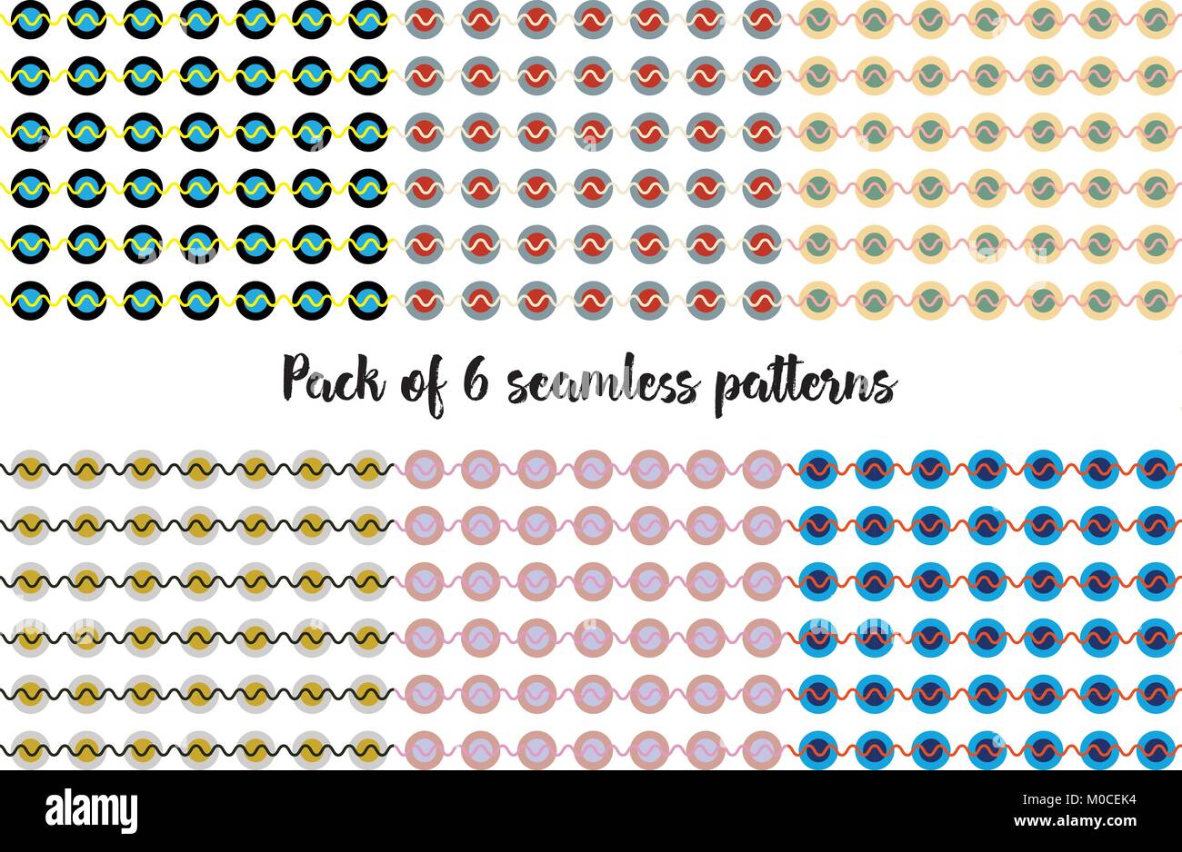 Pack di seamless motivi geometrici con cerchi e linee Illustrazione Vettoriale