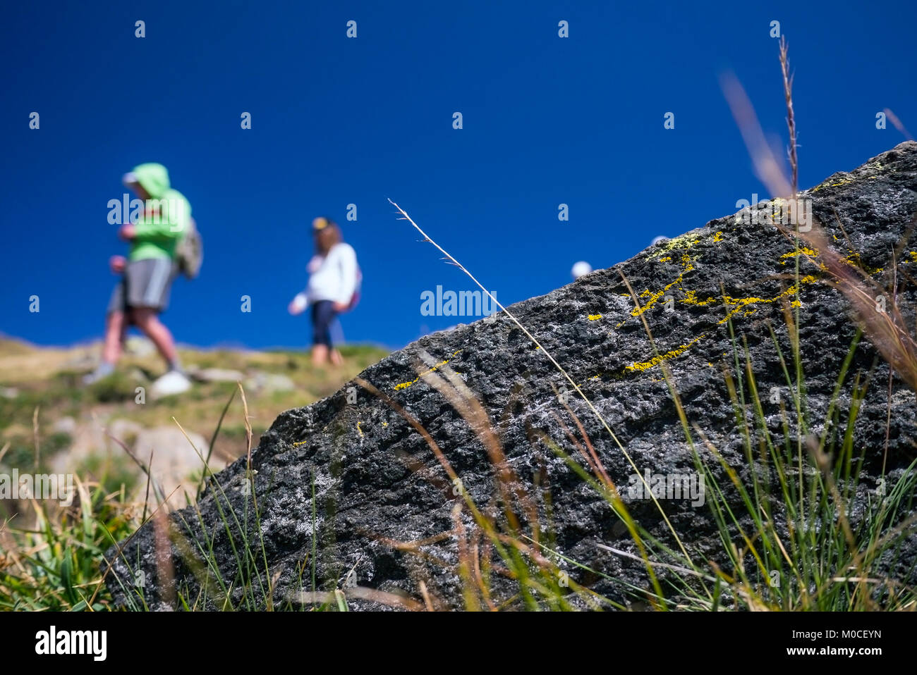 Gli escursionisti a piedi sul sentiero di montagna Foto Stock