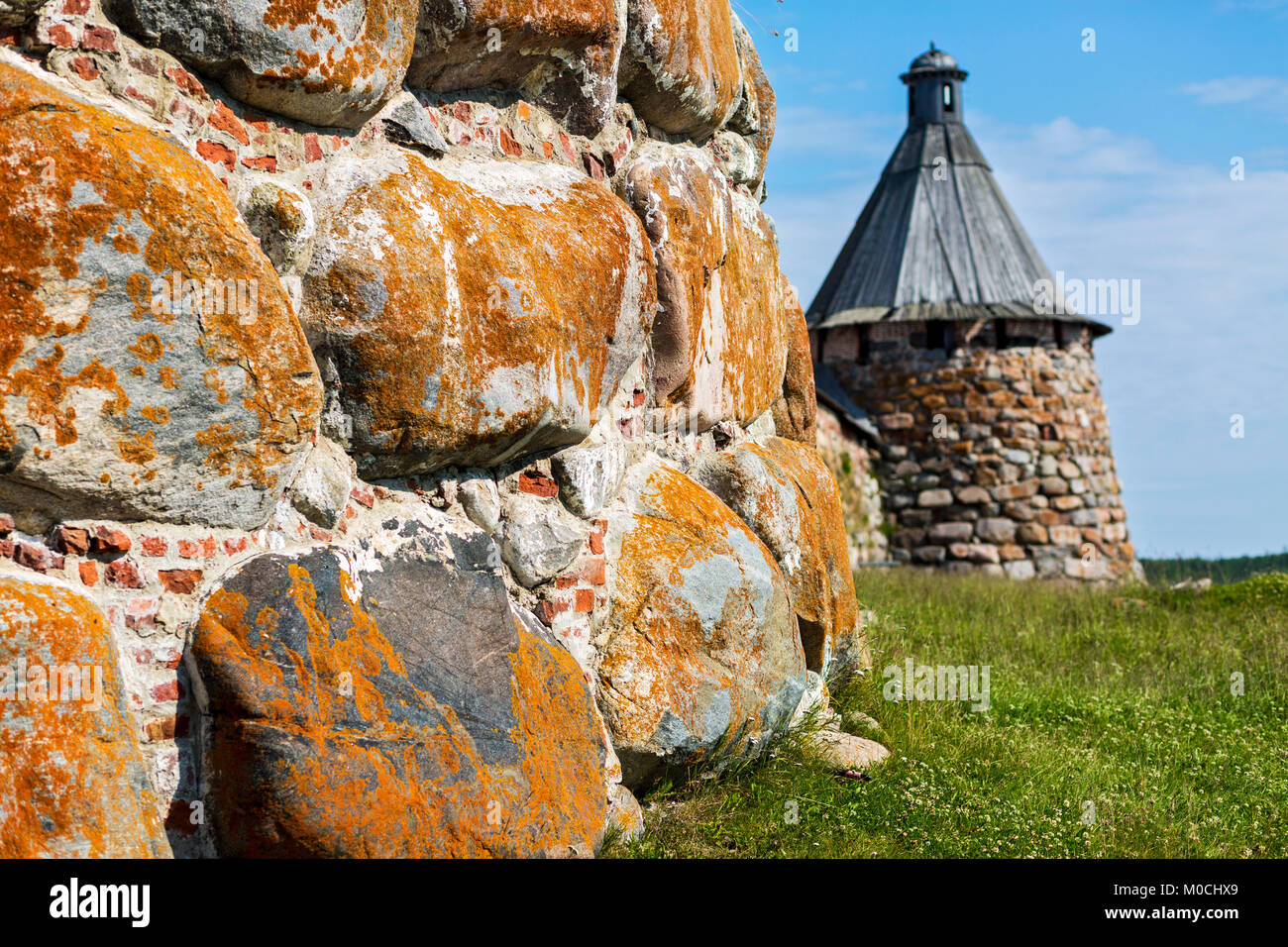 Le mura del monastero sull Isola di Solovetsky, Russia. Foto Stock