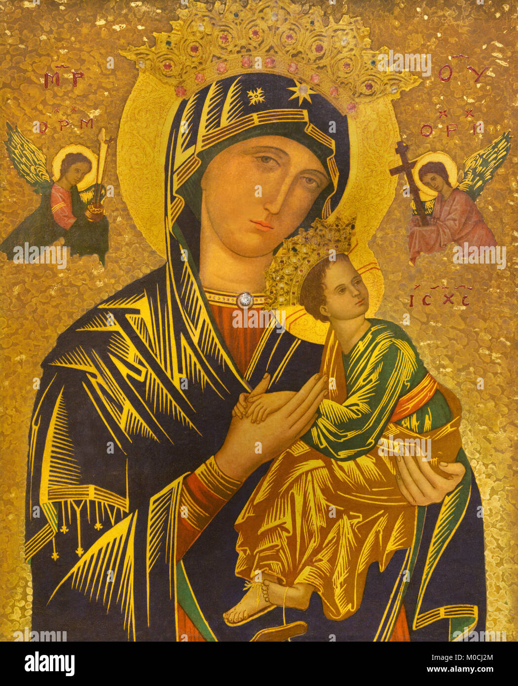 Londra, Gran Bretagna - 17 settembre 2017: l'icona della Madonna con il bambino nella chiesa di San Giacomo Spagnolo posto. Foto Stock