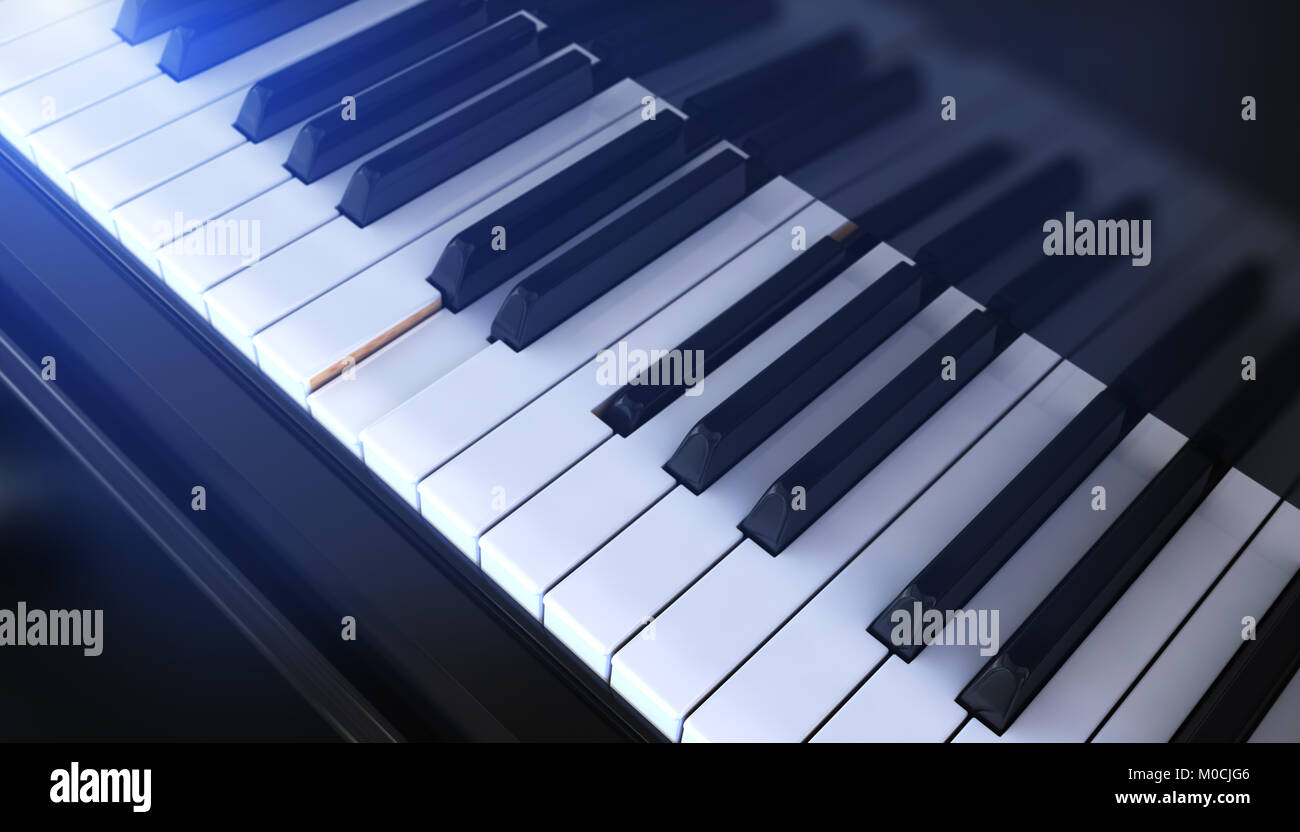 Close-up di una tastiera di pianoforte. 3D illustrazione Foto Stock