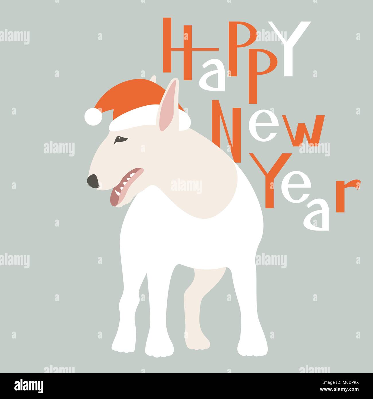 Felice anno nuovo cane card illustrazione vettoriale stile piatto Illustrazione Vettoriale