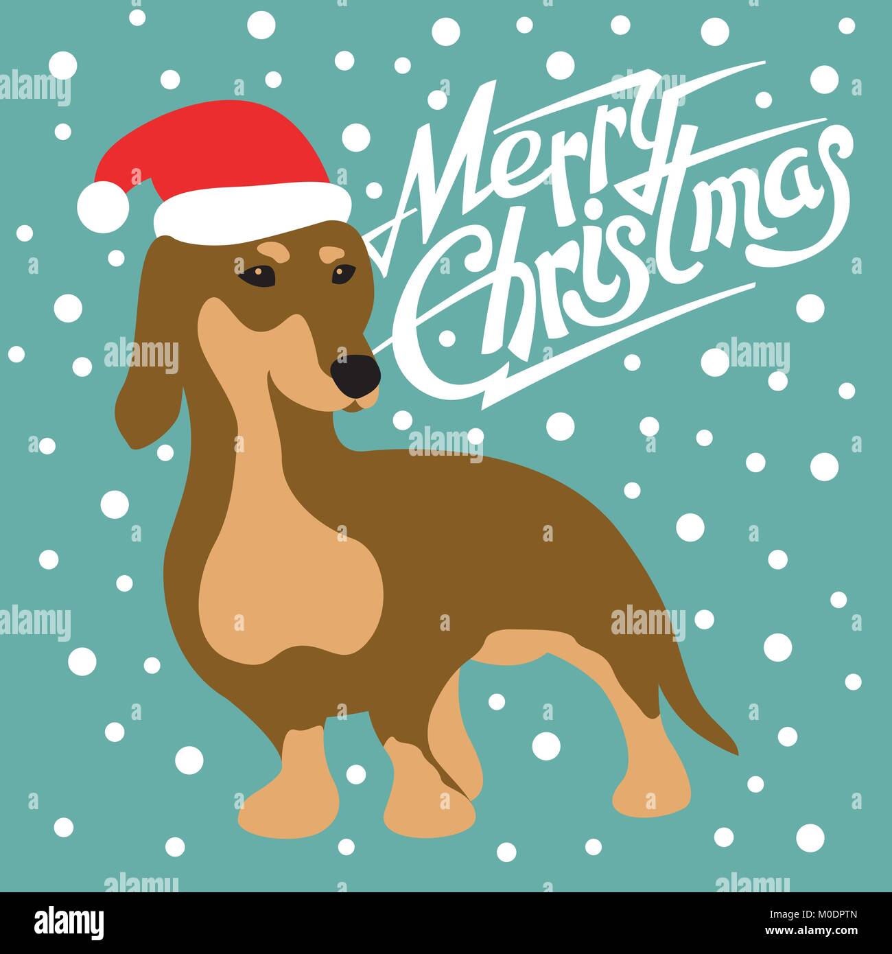 Auguri di Buon Natale felice anno nuovo cane card illustrazione vettoriale stile piatto Illustrazione Vettoriale