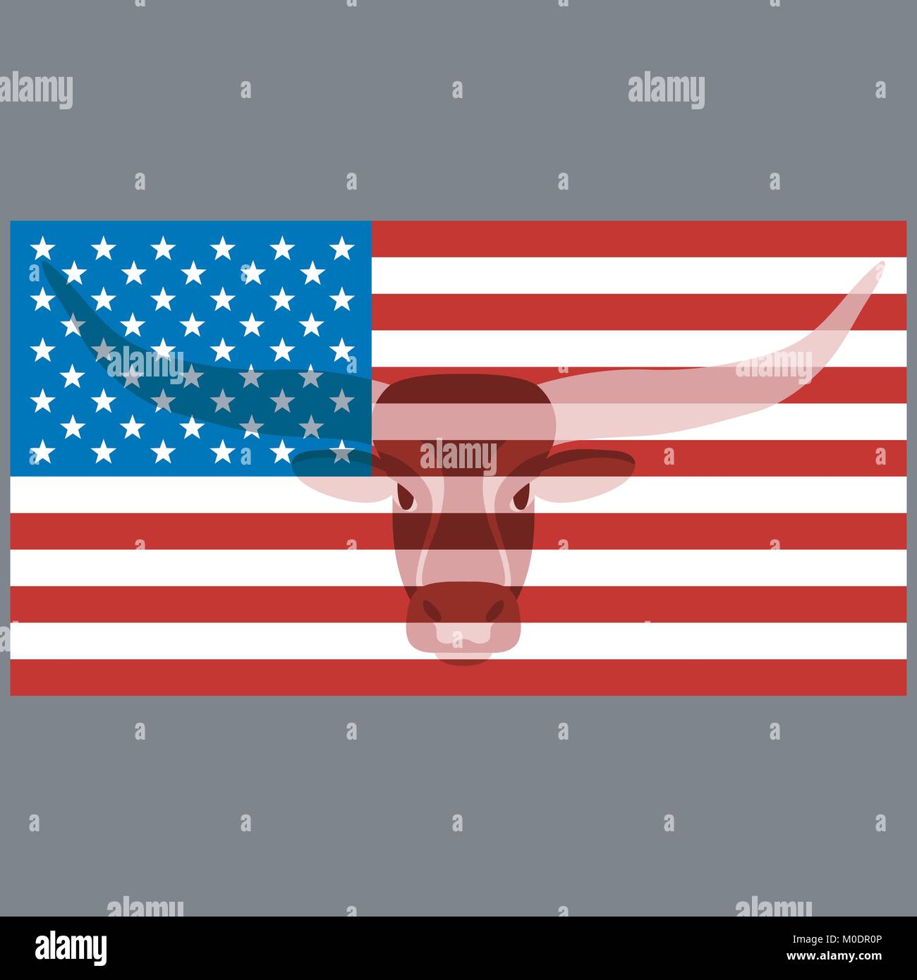 Testa di toro sulla bandiera degli Stati Uniti illustrazione vettoriale stile piatto silhouette Illustrazione Vettoriale