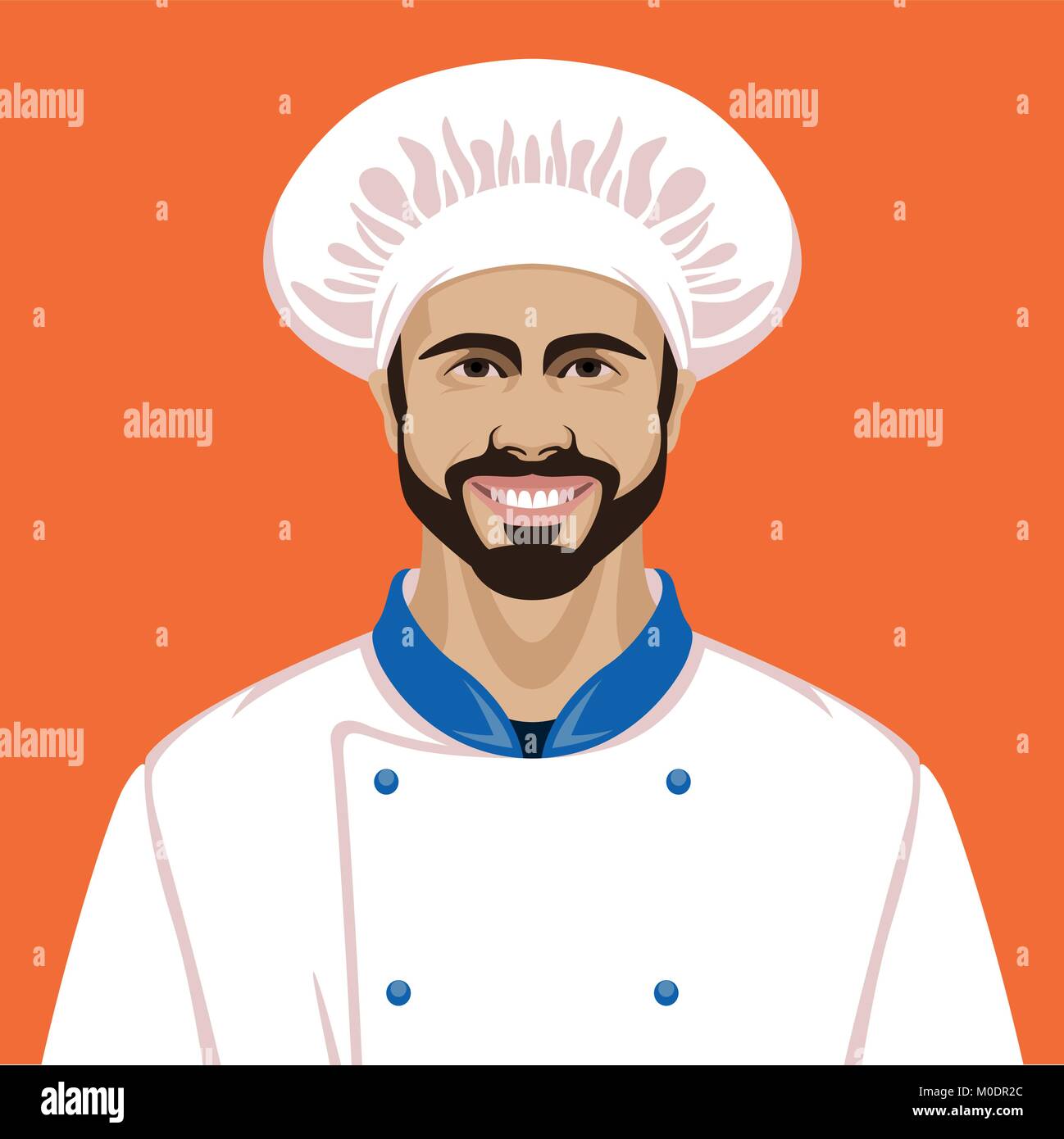 Lo chef sorridente faccia illustrazione vettoriale in stile appartamento vista anteriore Illustrazione Vettoriale